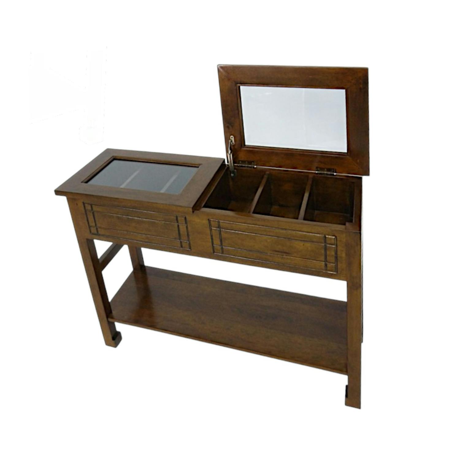 Console avec double plateaux vitrés hévéa 108x39x75cm TRADITION