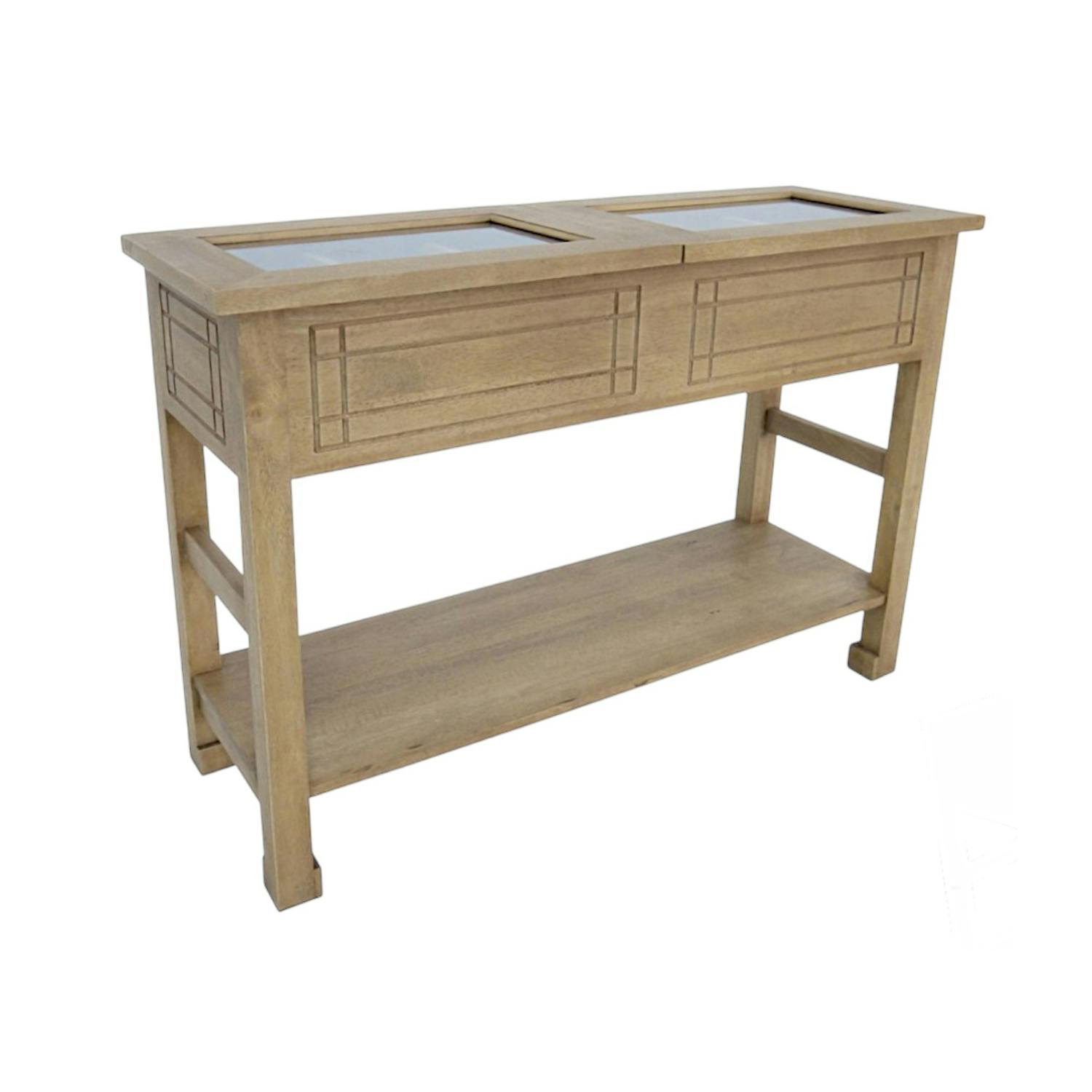 Console avec double plateaux vitrés hévéa 108x39x75cm TRADITION