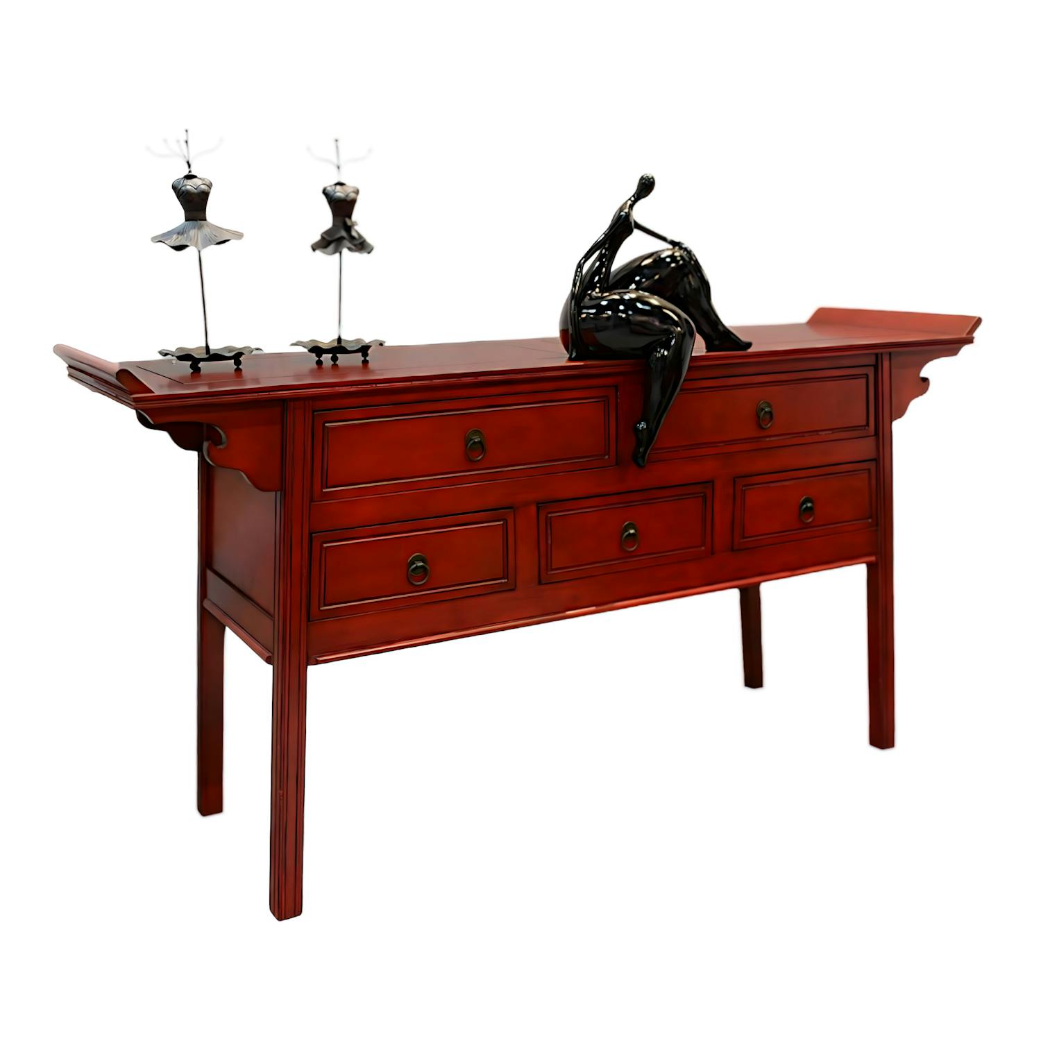 Console chinoise 5 tiroirs hévéa 170x50x89cm MAORI