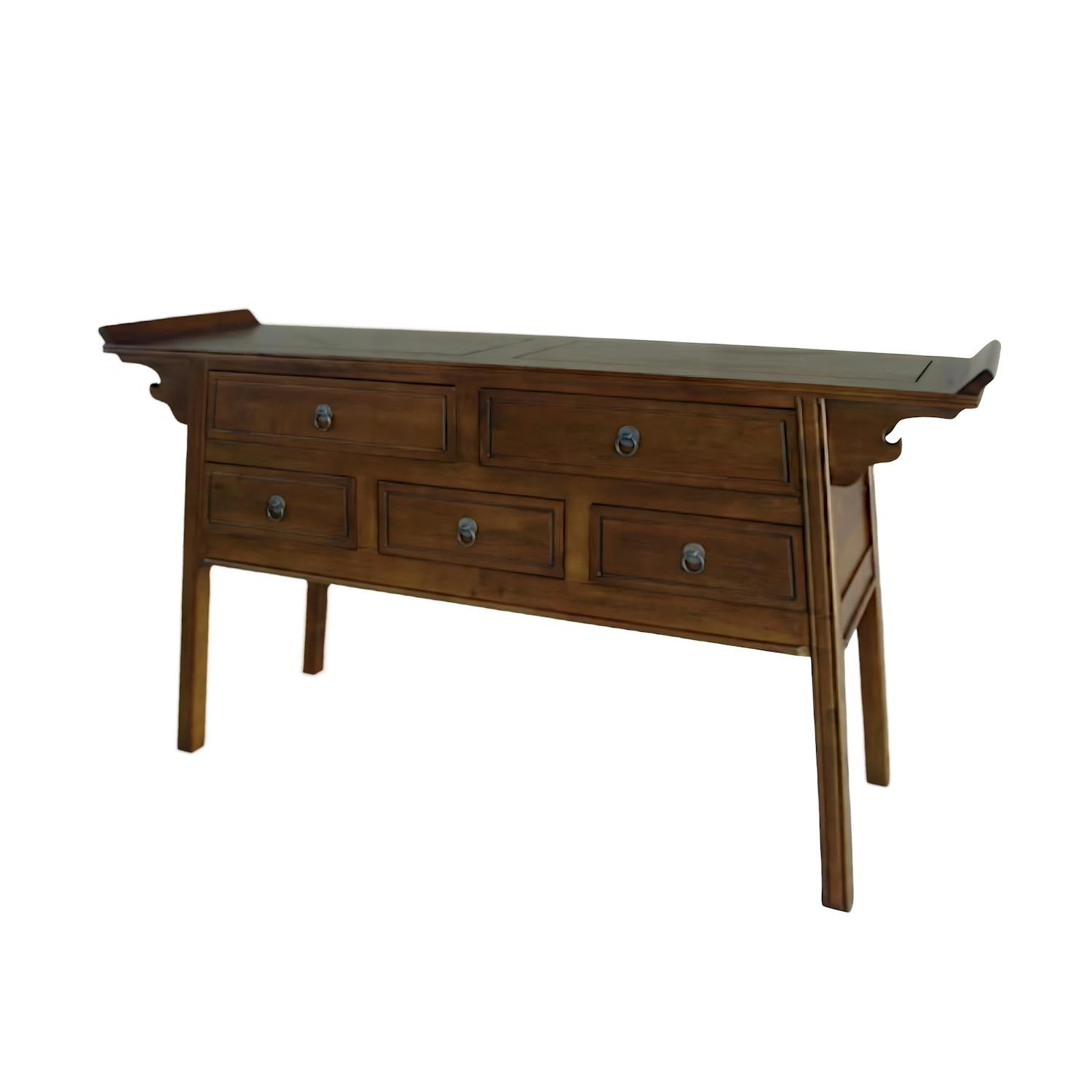 Console chinoise 5 tiroirs hévéa 170x50x89cm MAORI