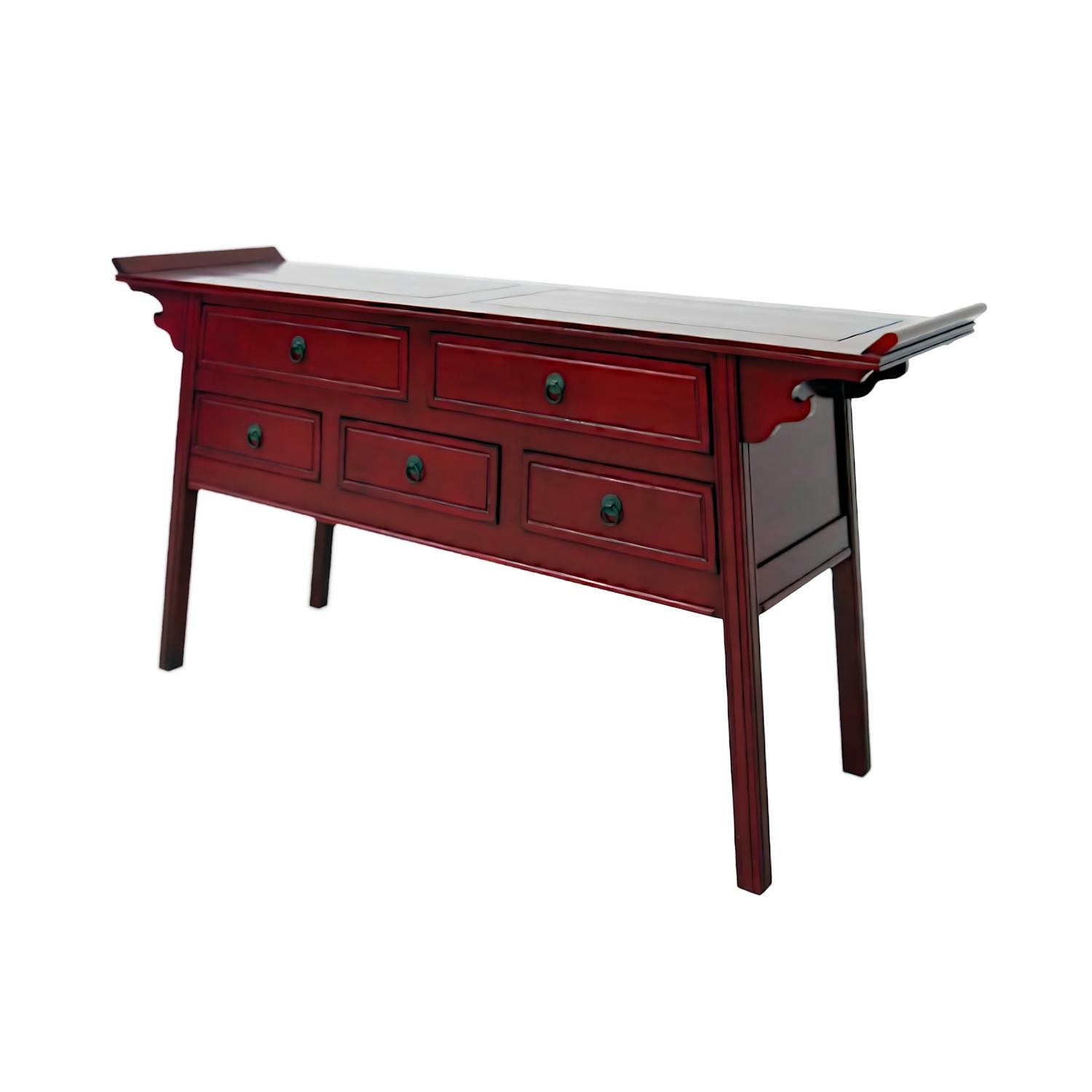 Console chinoise 5 tiroirs hévéa 170x50x89cm MAORI