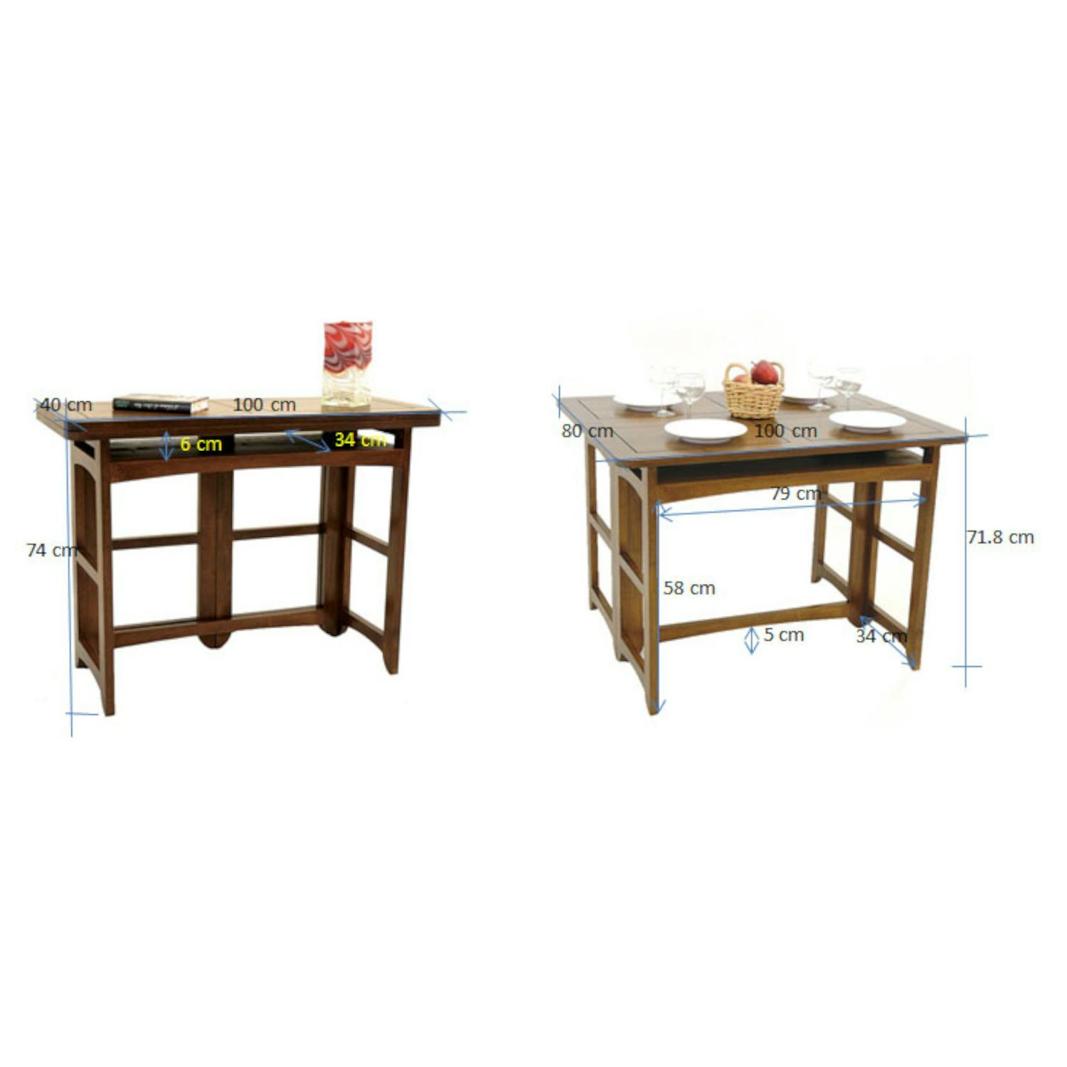 Console extensible en table repas hévéa 100cm TRADITION