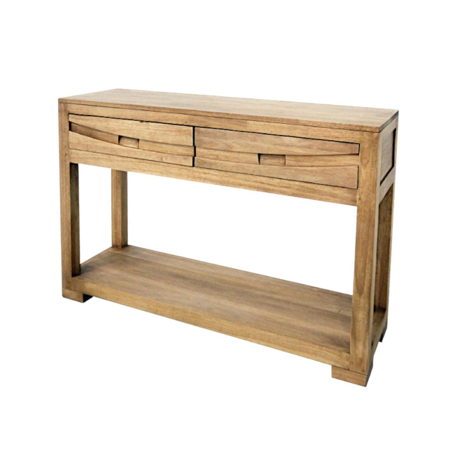 Console Hévéa 2 tiroirs, double plateaux 110x34x76cm NIAGARA