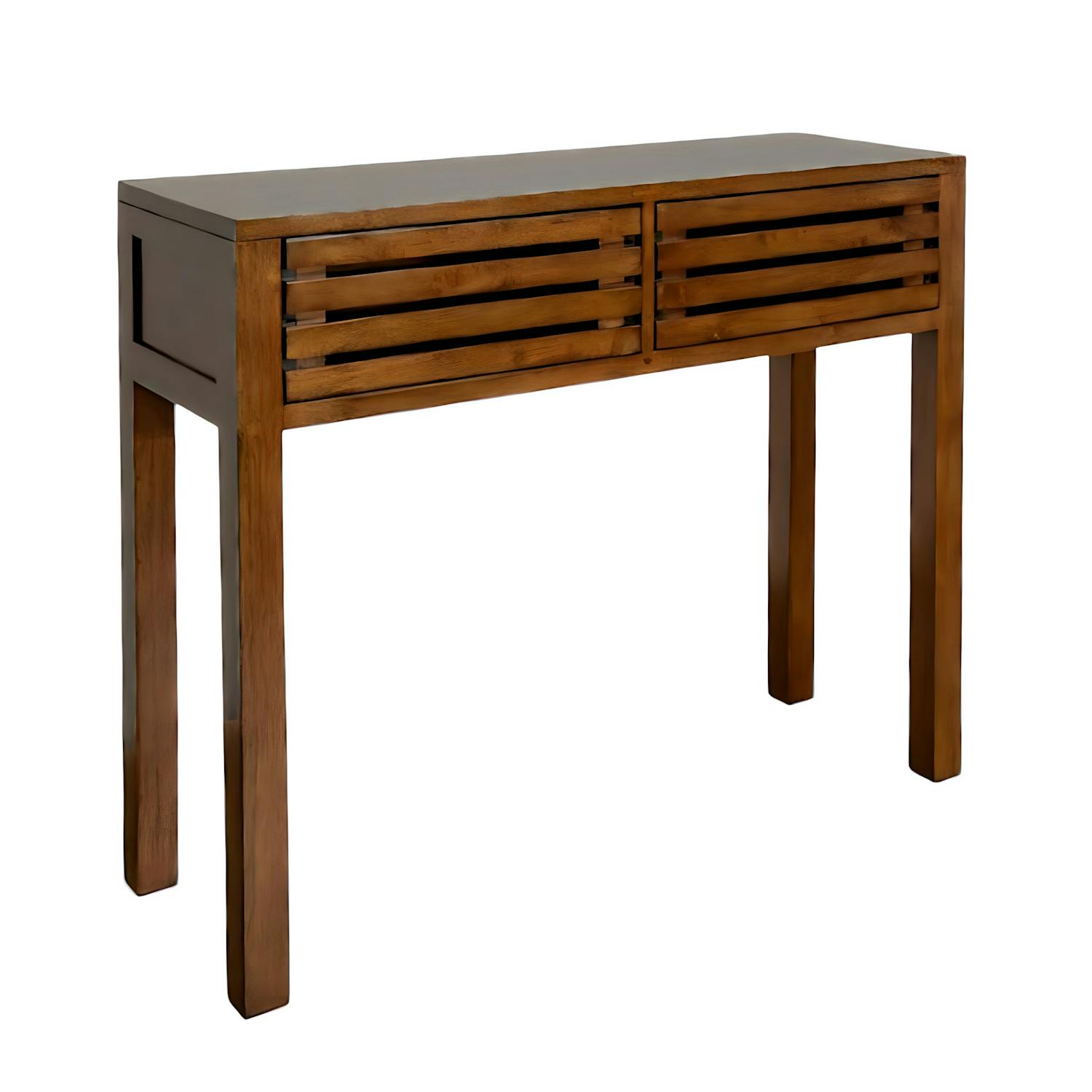 Console Hévéa 2 tiroirs façade Persienne 90x30x75cm NEW ORLEANS