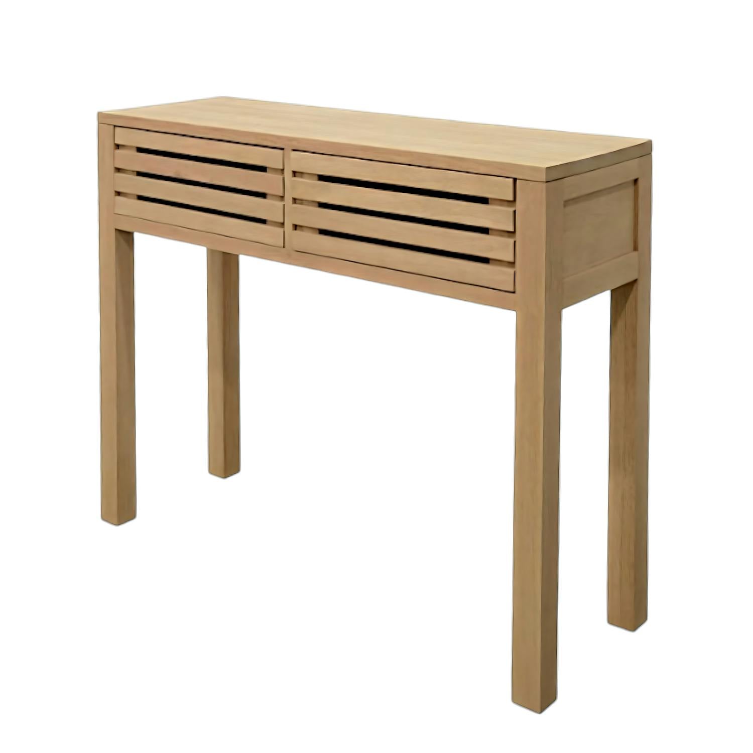 Console Hévéa 2 tiroirs façade Persienne 90x30x75cm NEW ORLEANS