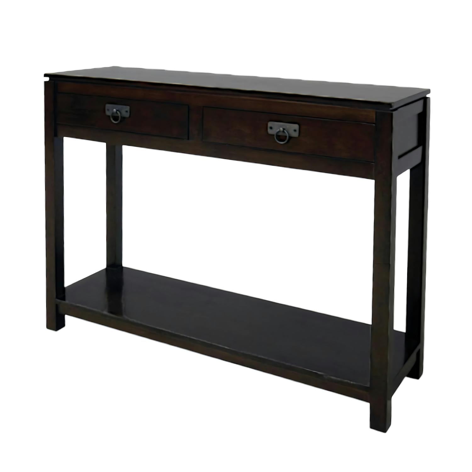 Console Hévéa double plateaux, 2 tiroirs, 100x30x75cm HELENA