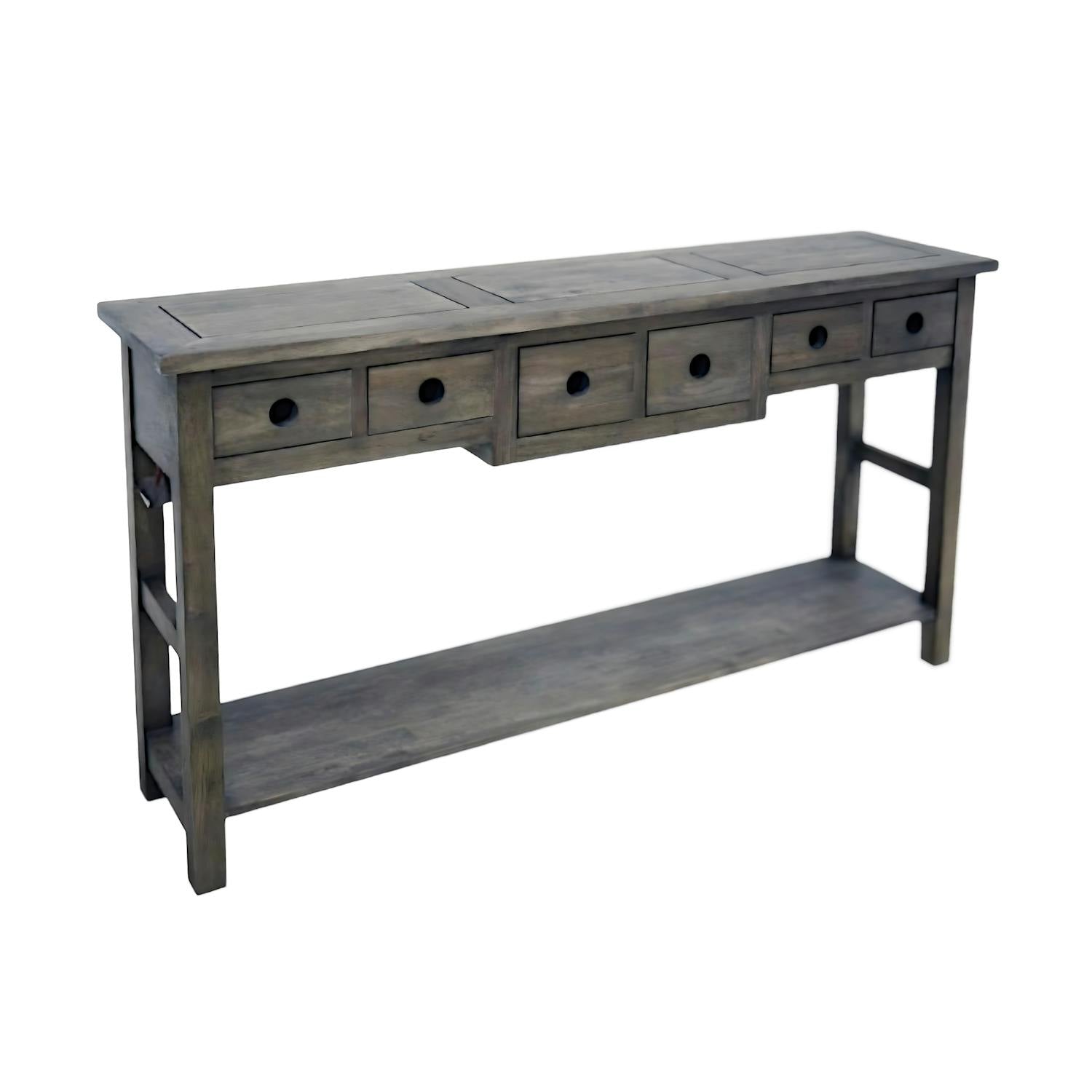 Console Hévéa double plateaux, 6 tiroirs 145x35x78cm TRADITION