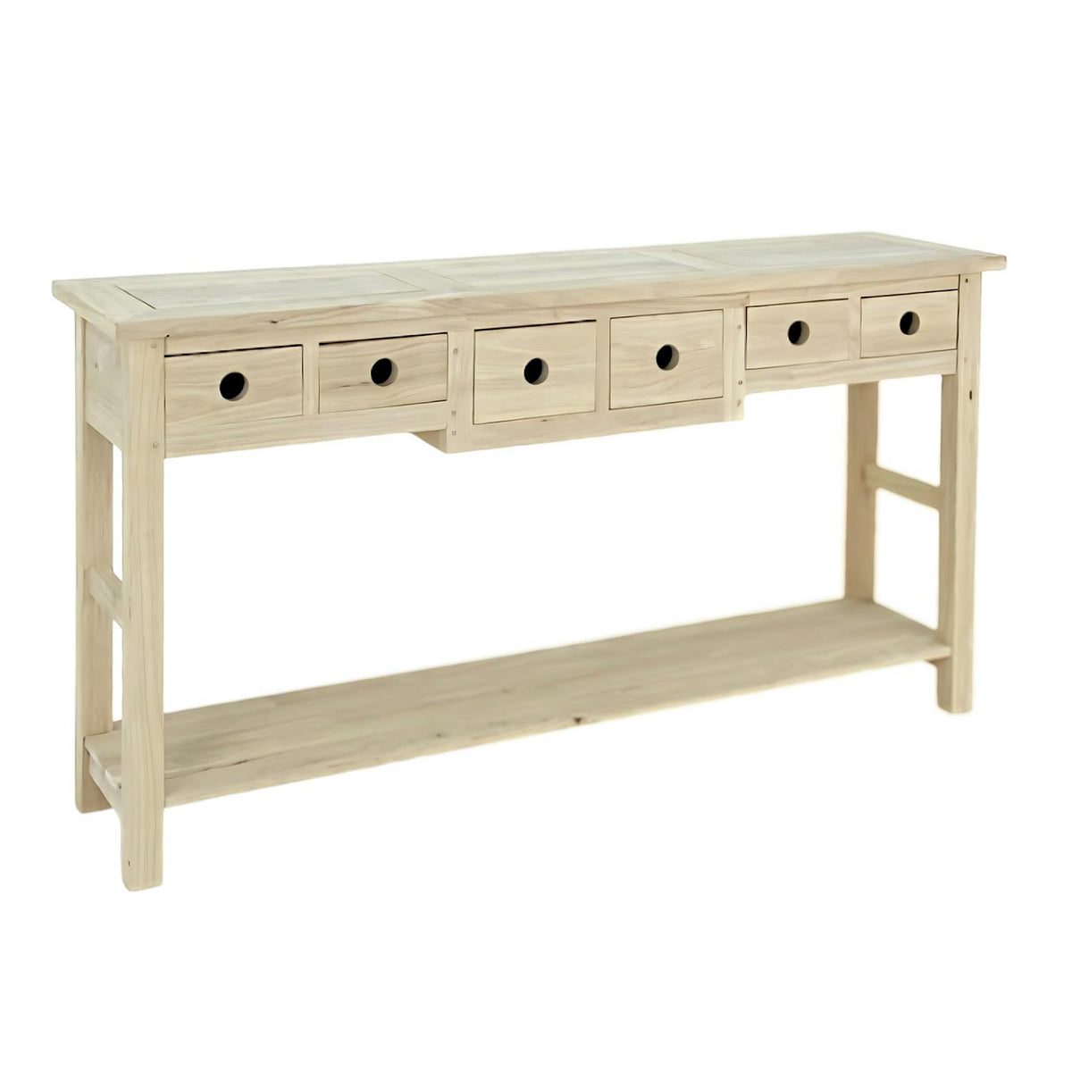 Console Hévéa double plateaux, 6 tiroirs 145x35x78cm TRADITION