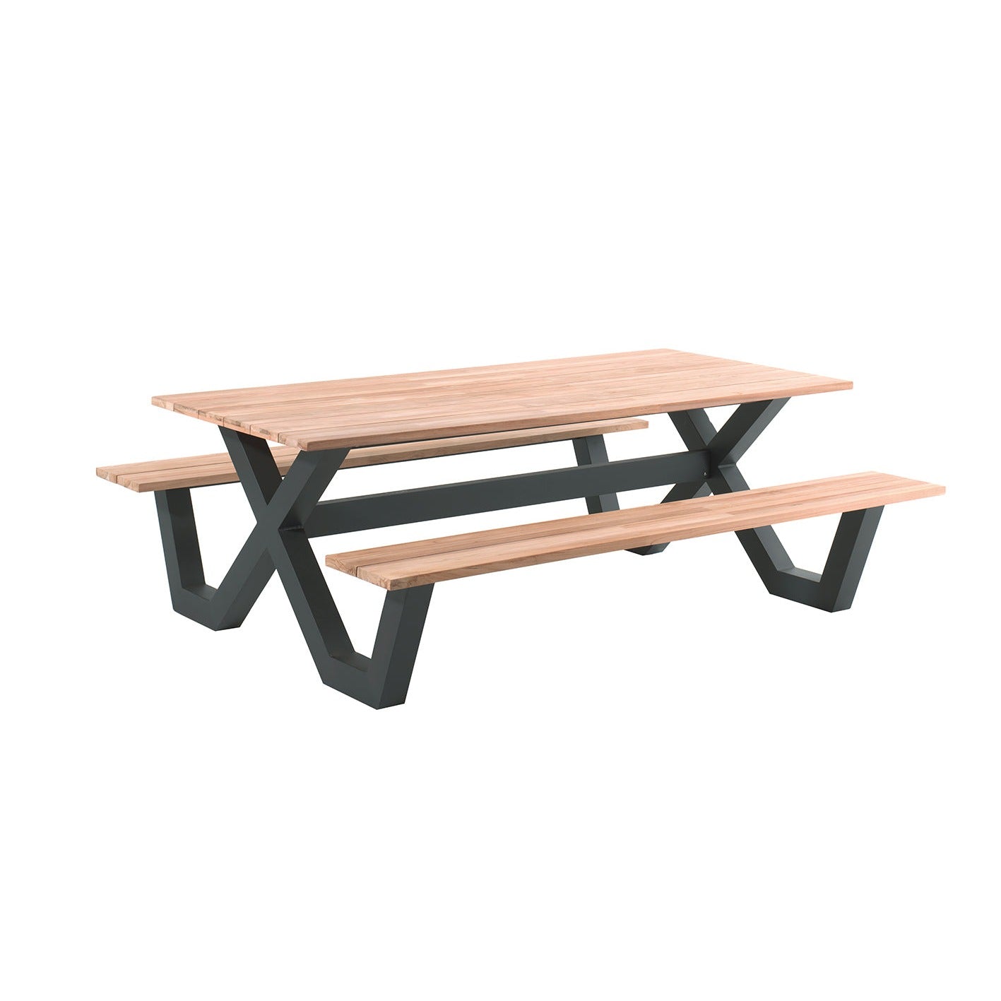 Table de jardin en teck et aluminium - Style contemporain