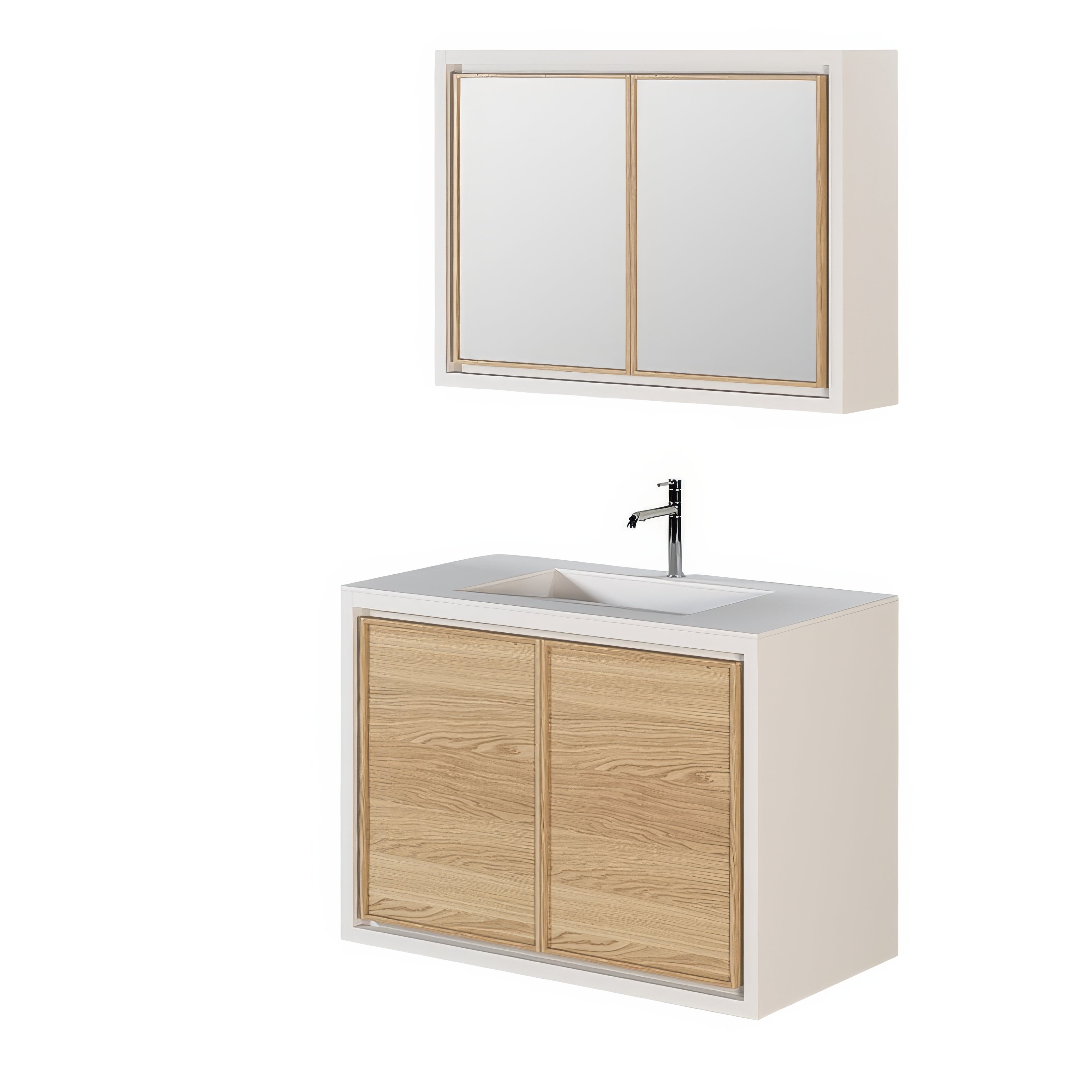 Meuble Salle de Bain Mural Miroir Blanc | Chêne LIGNART