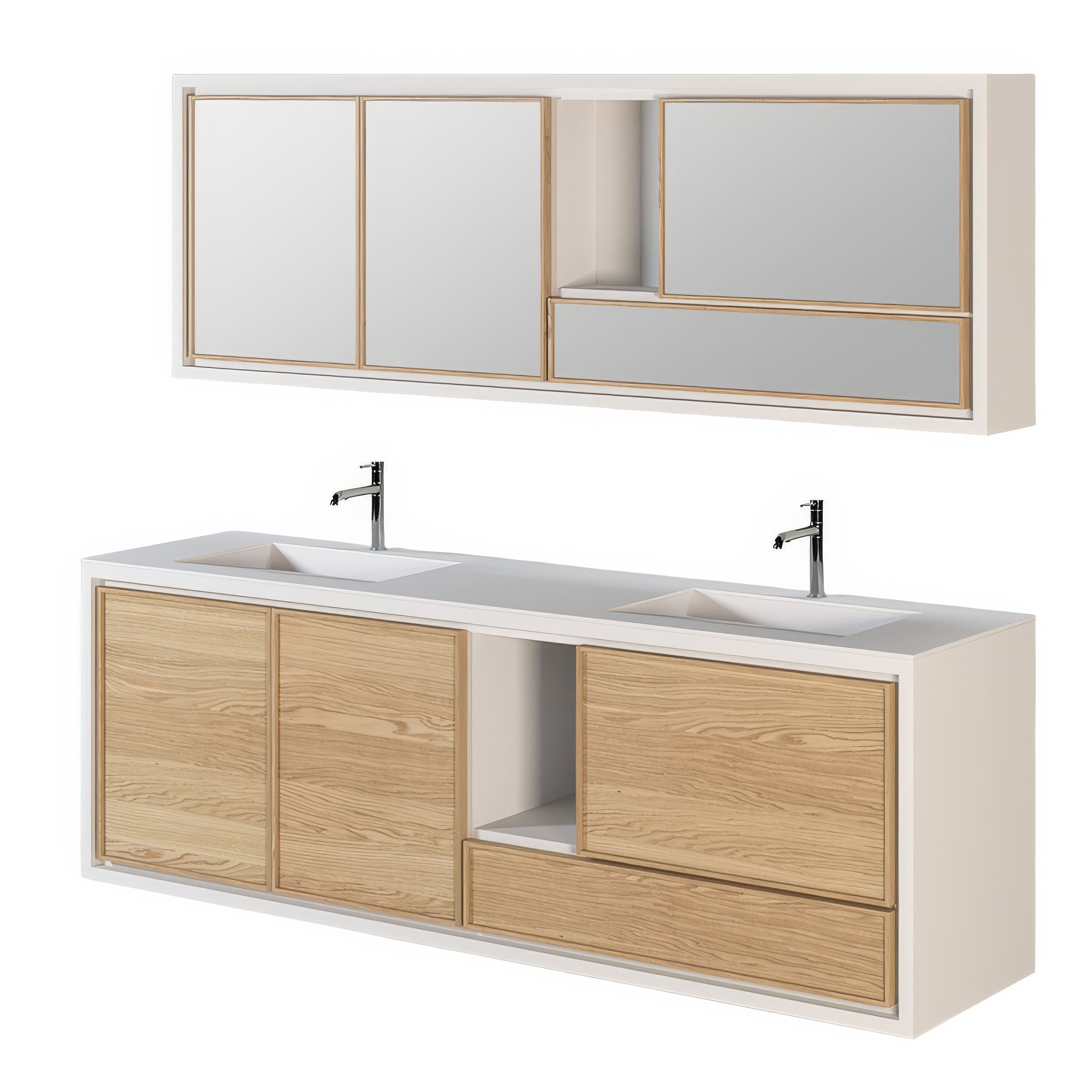 Meuble Salle de Bain Double Vasque Mural | Chêne LIGNART