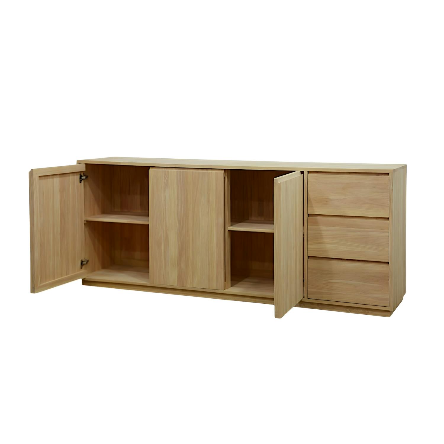 Enfilade / Buffet long Hévéa 3 portes, 3 tiroirs 220x50x90cm BALTIC
