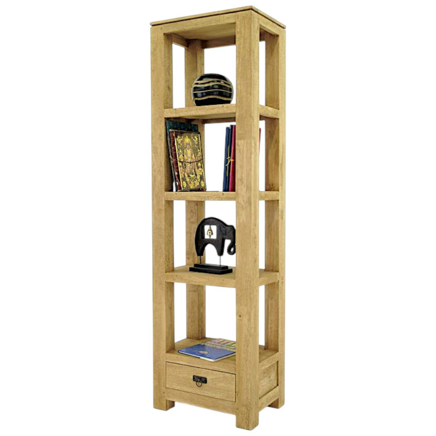 Etagère colonne 1 tiroir bois hévéa massif H190cm HELENA