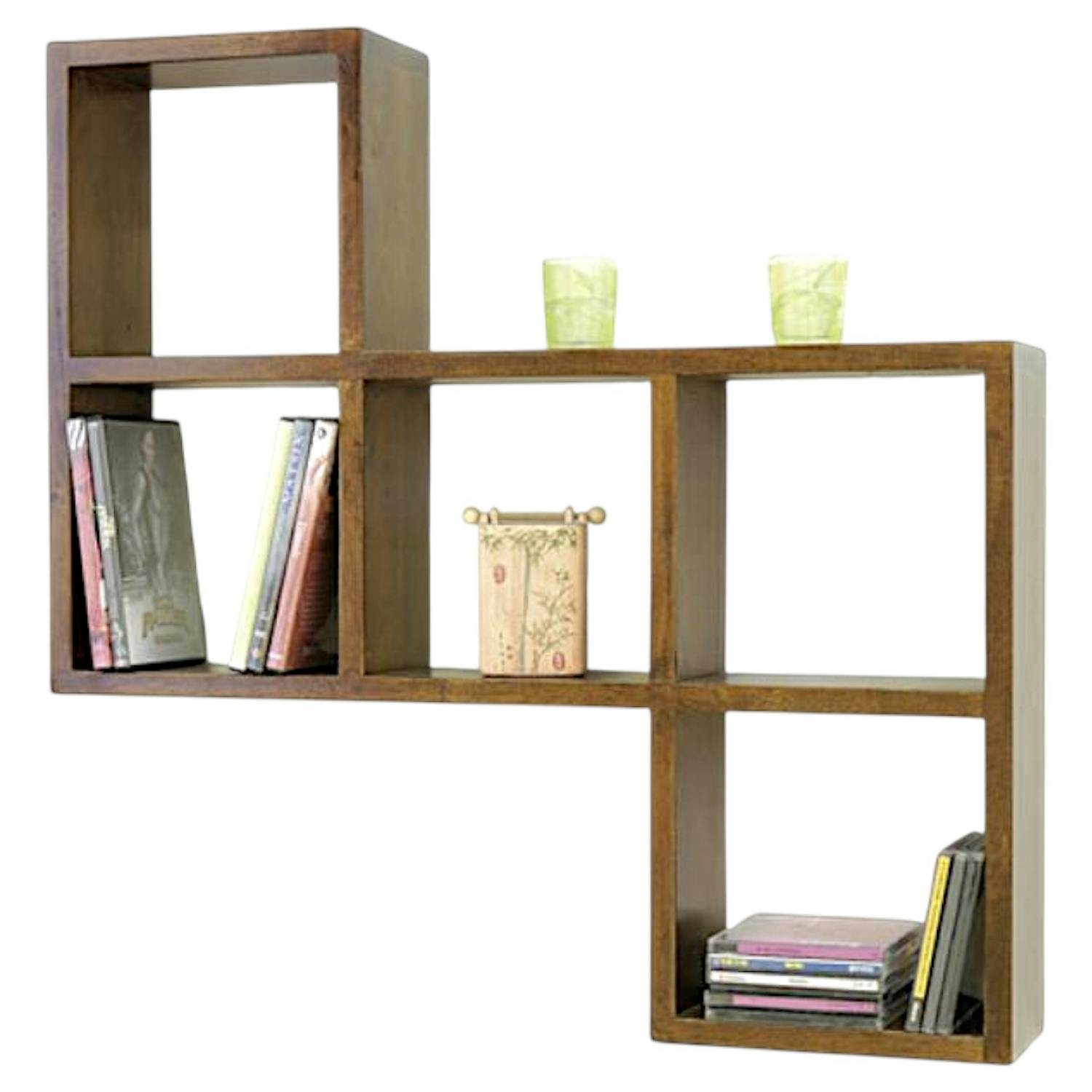 Etagère murale asymétrique hévéa 72x14x72cm MAORI