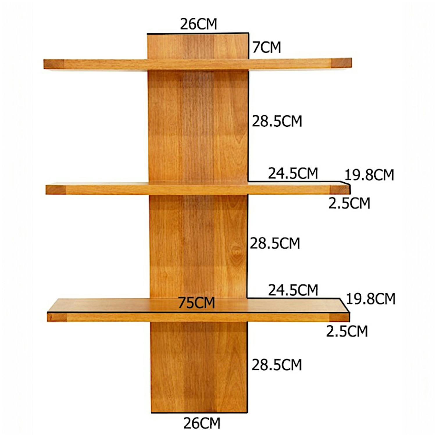 Etagère murale moderne hévéa massif 75cm GALA