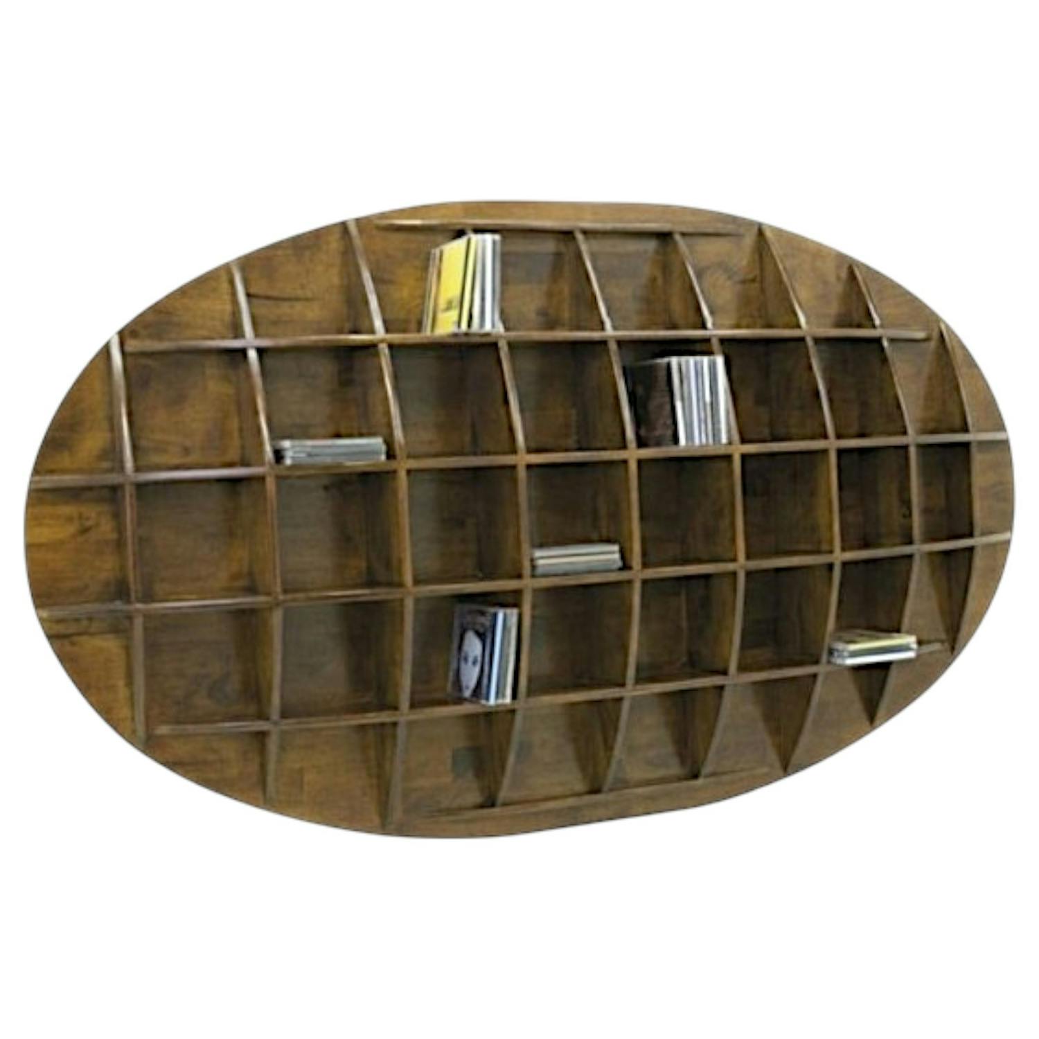 Etagère murale ovale range CD hévéa 150x18x90cm MAORI