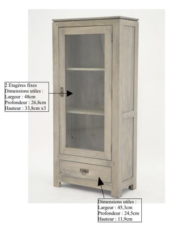Etagère vitrée hévéa 60x140cm HELENA