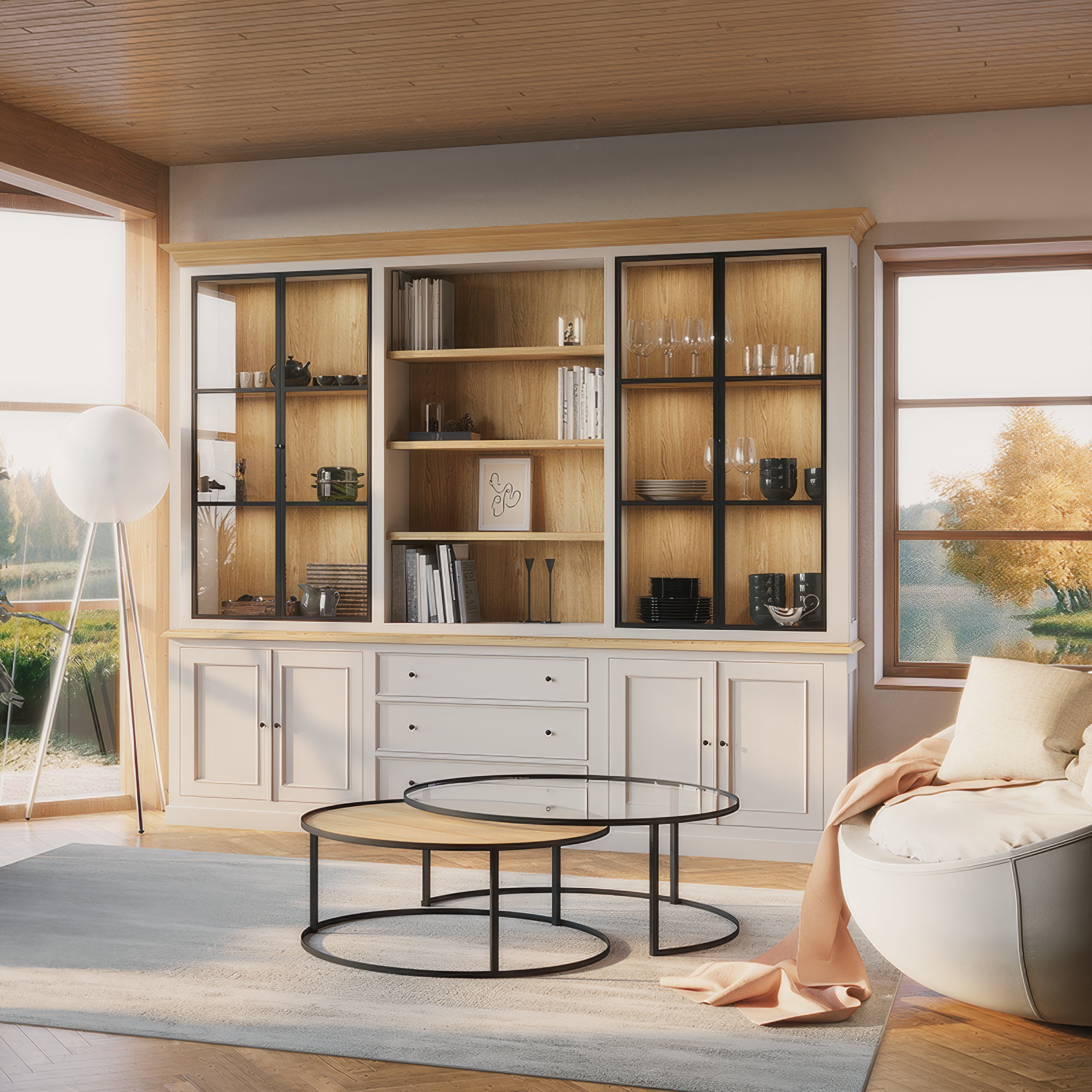 Vitrine haute blanche chêne clair | Chêne LIGNART