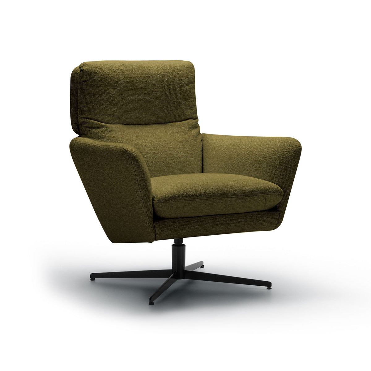 Fauteuil en tissu bouclette Amy avec pied pivotant – Mustard Green n°7HE – Taille standard
