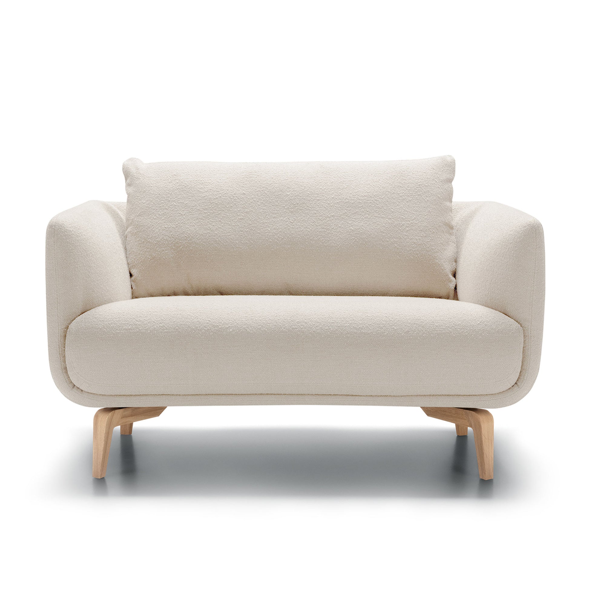 Fauteuil large en tissu bouclette Moa avec pieds bois – Nature n°1HE – Taille standard