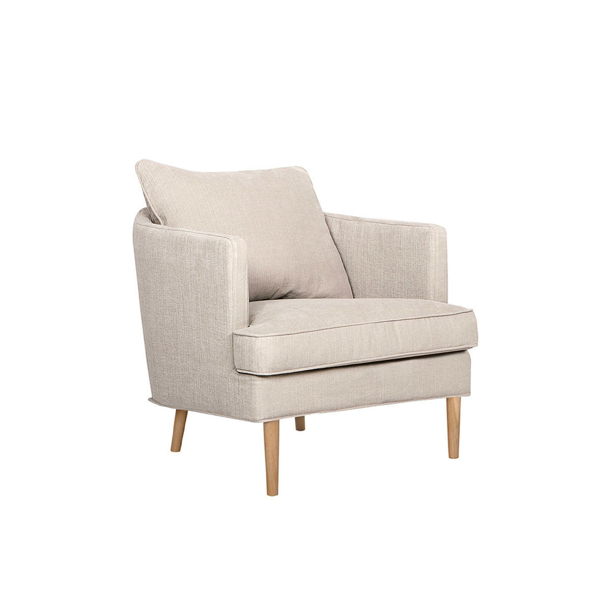 Fauteuil en tissu naturel coton/lin Julia avec pieds bois – Natur n°1419CA – Taille standard