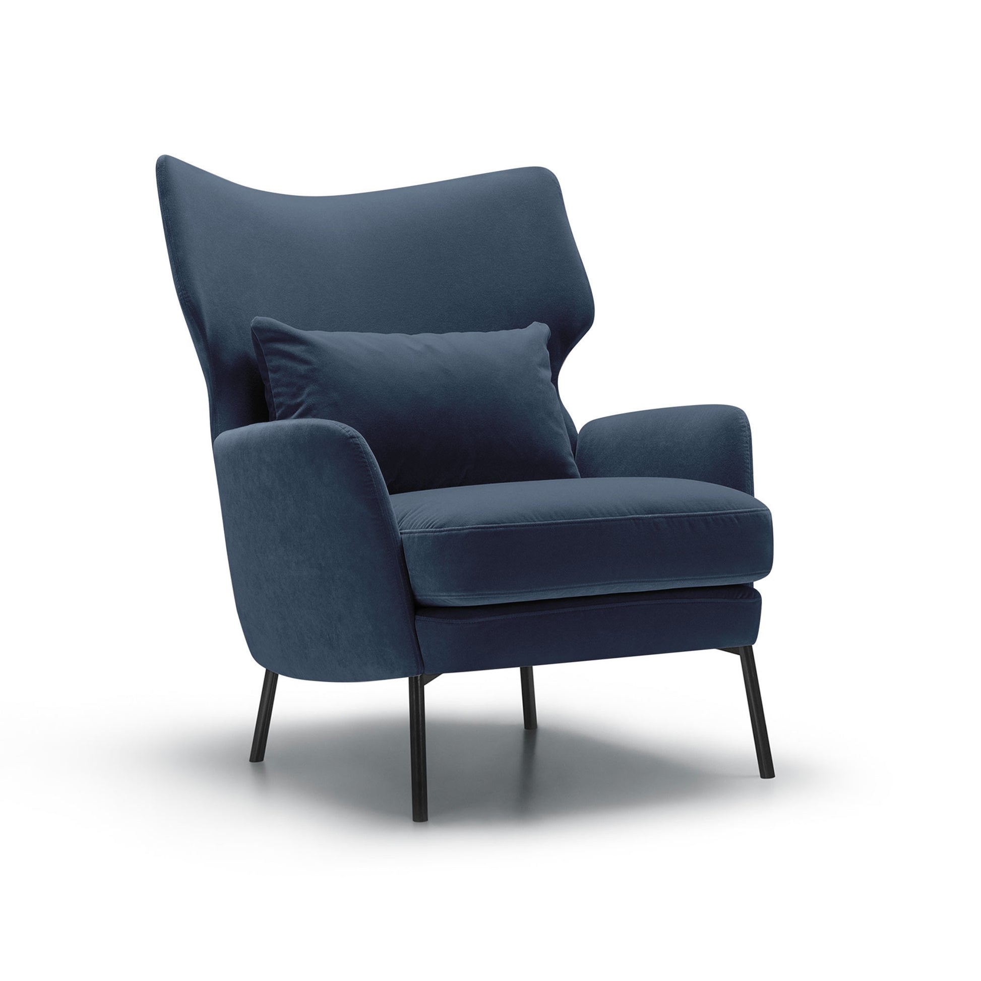 Fauteuil en velours Alex avec pieds métal et repose-tête – Navy Blue n°12CV – Taille standard