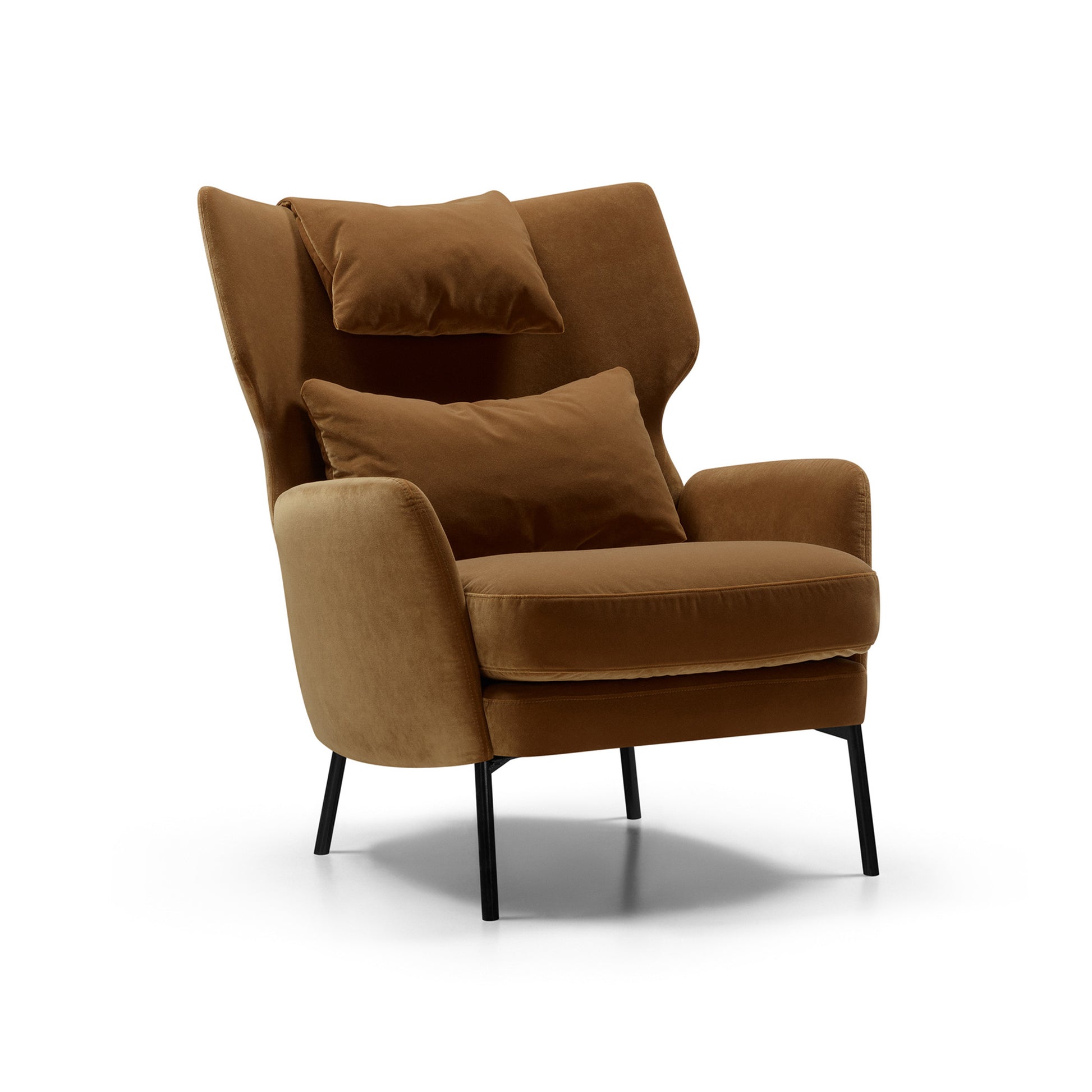 Fauteuil en velours Alex avec pieds métal et repose-tête – Teddy brown n°22CV – Taille standard