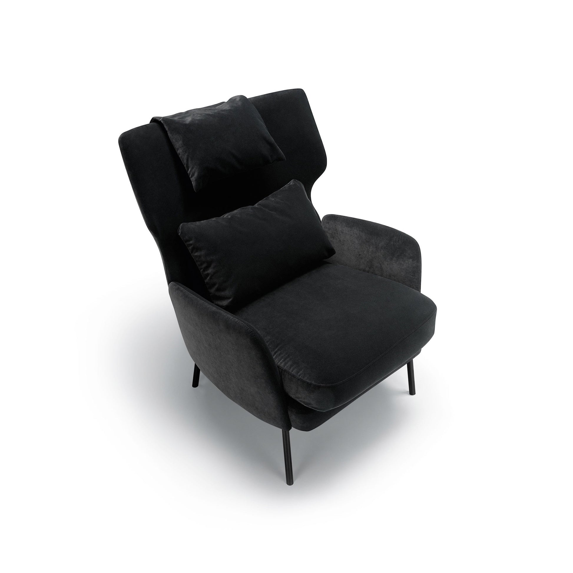 Fauteuil en velours Alex avec pieds métal et repose-tête – Anthracite n°6CV – Taille standard