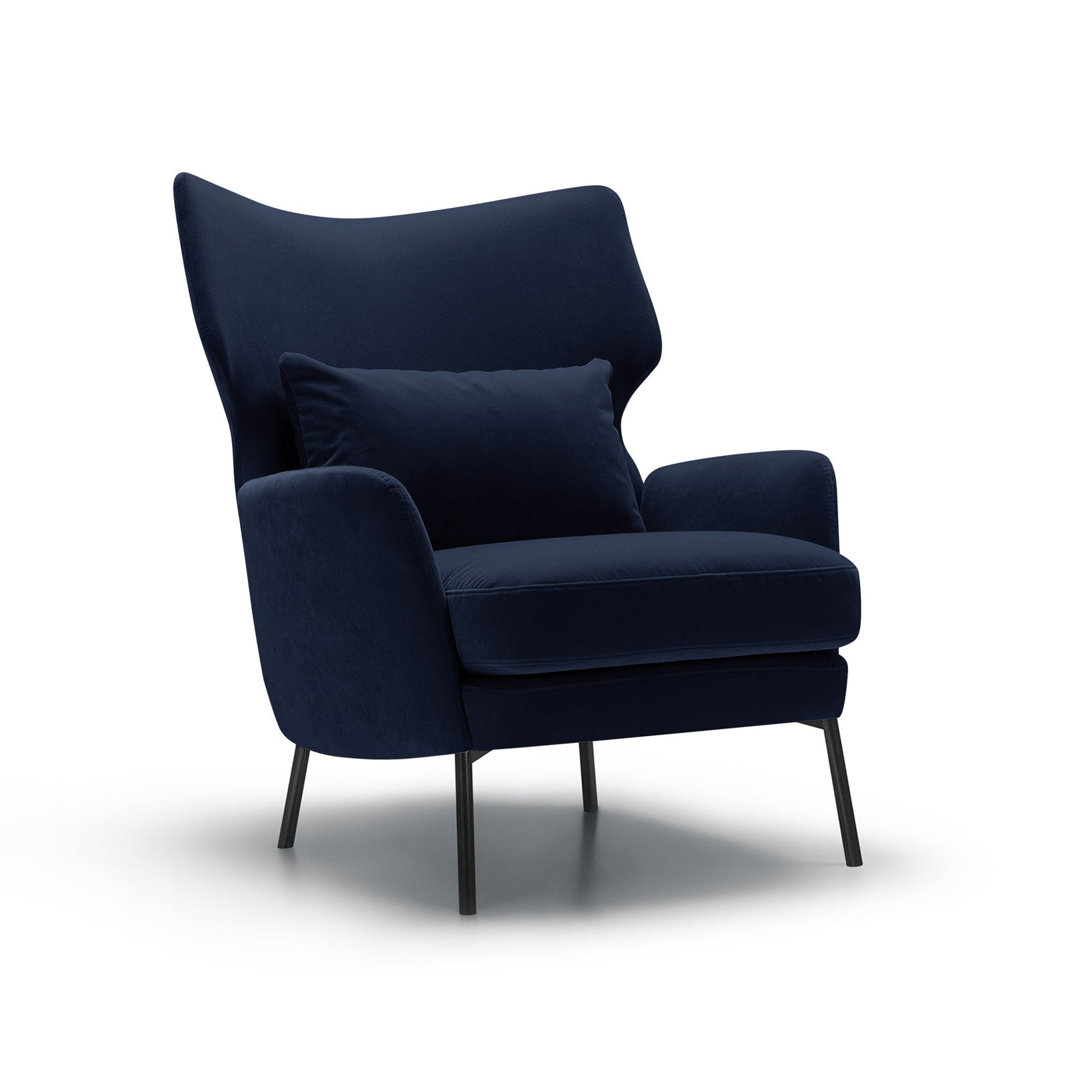 Fauteuil en velours Alex avec pieds métal et repose-tête – Dark Blue n°11CV – Taille standard