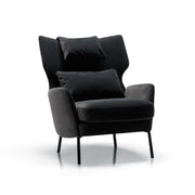 Fauteuil en velours Alex avec pieds métal et repose-tête – Anthracite n°6CV – Taille standard