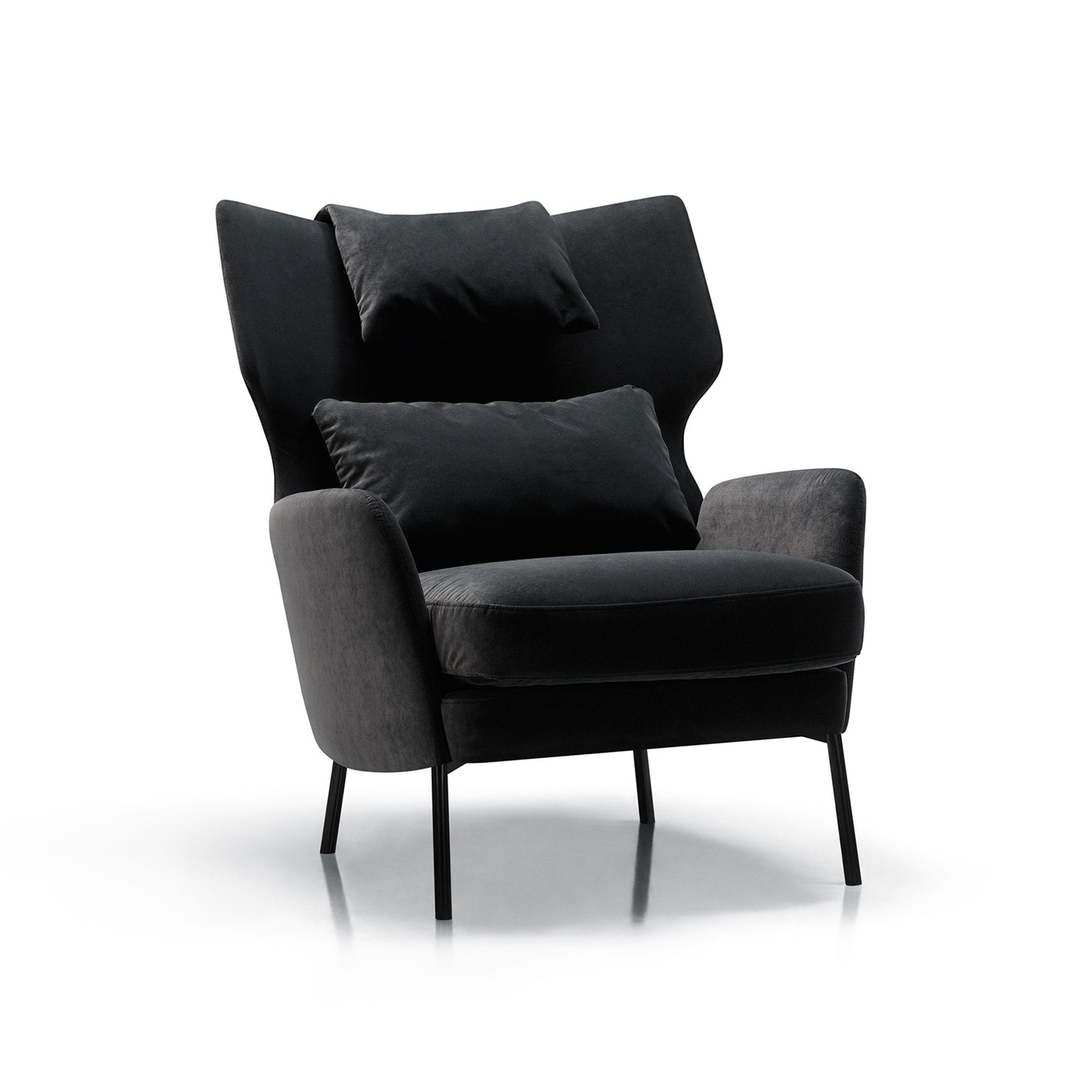 Fauteuil en velours Alex avec pieds métal et repose-tête – Anthracite n°6CV – Taille standard
