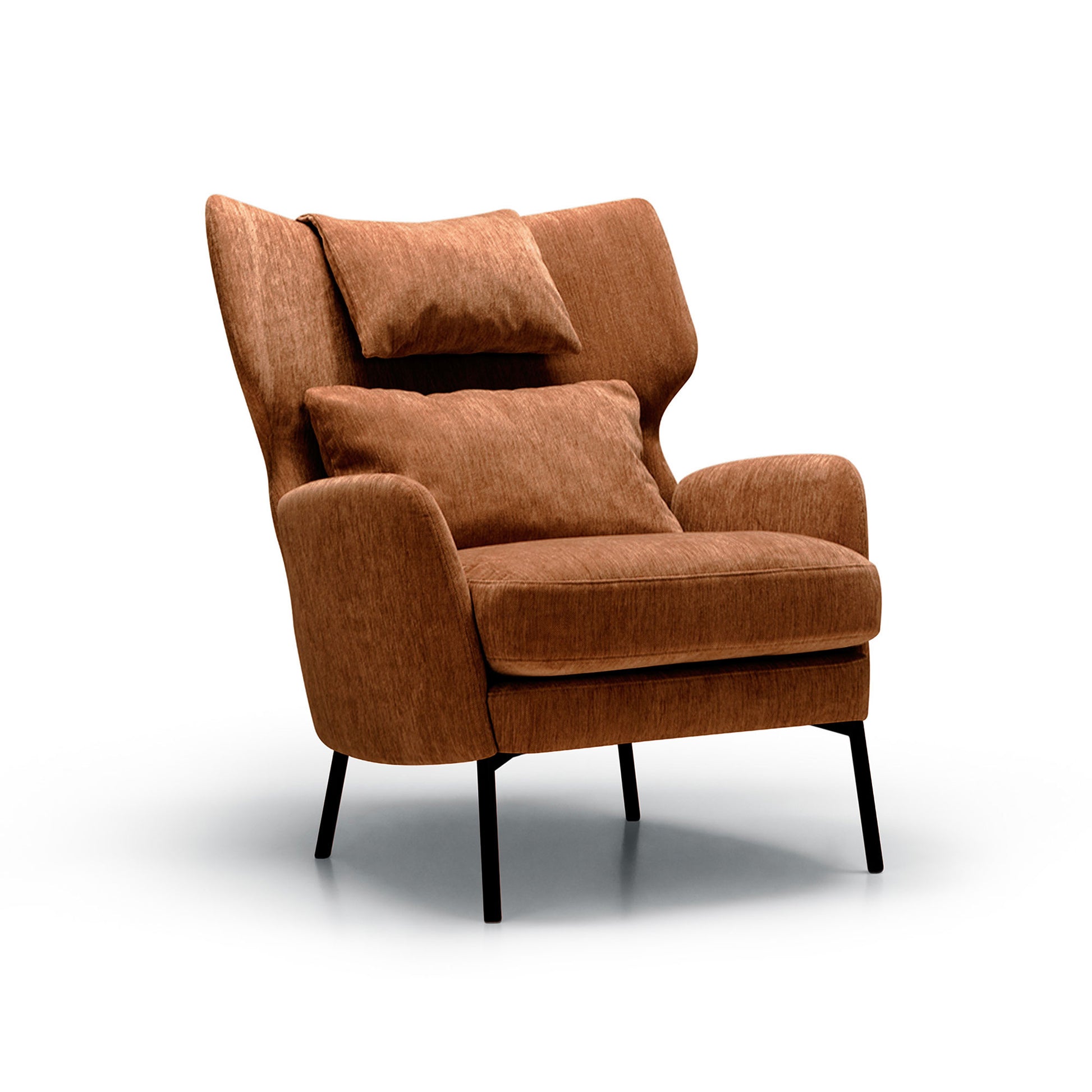 Fauteuil en velours chenillé Alex avec pieds métal et repose-tête – Orange n°5AT – Taille standard