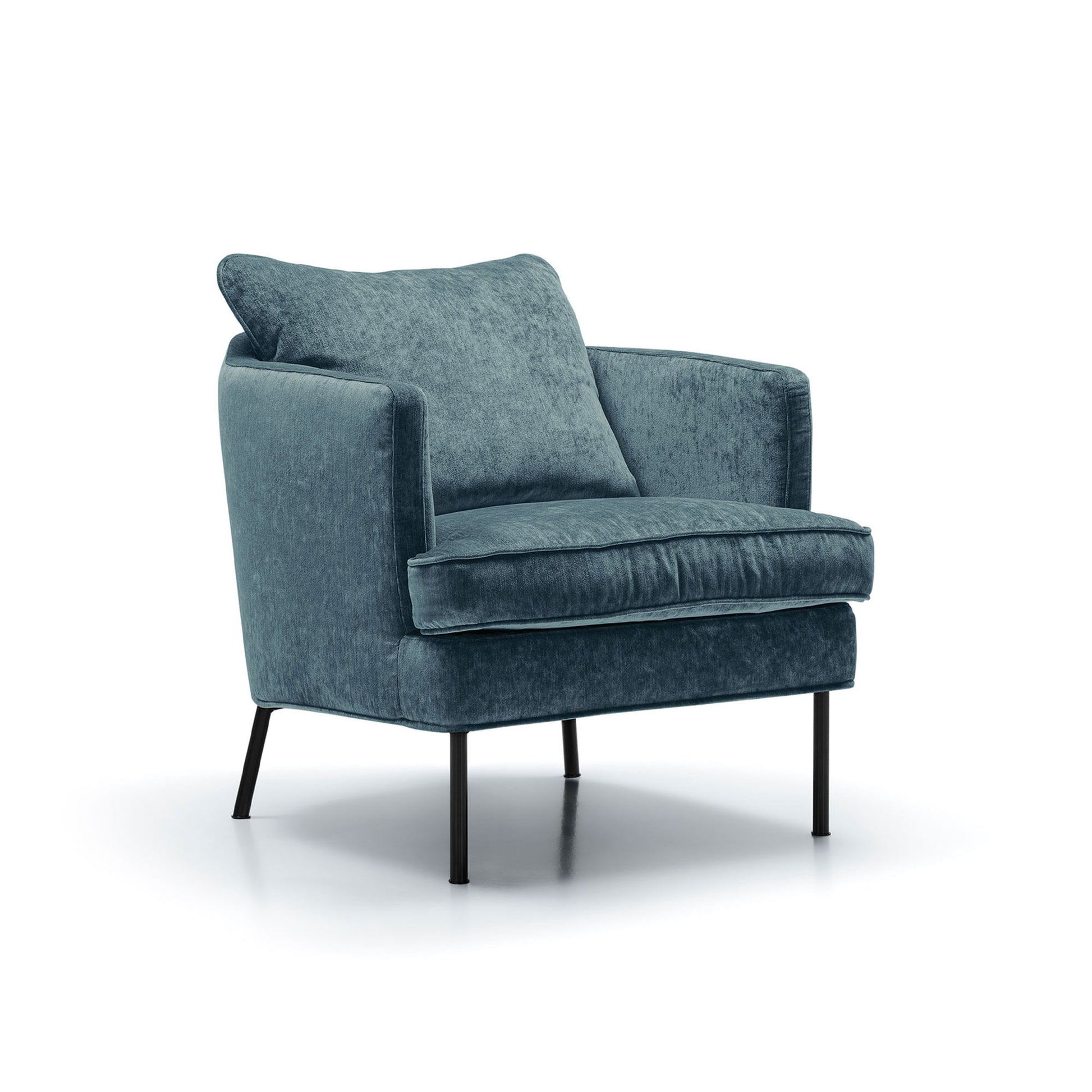 Fauteuil en velours chenillé Julia avec pieds métal – Turquoise n°10EL – Taille standard