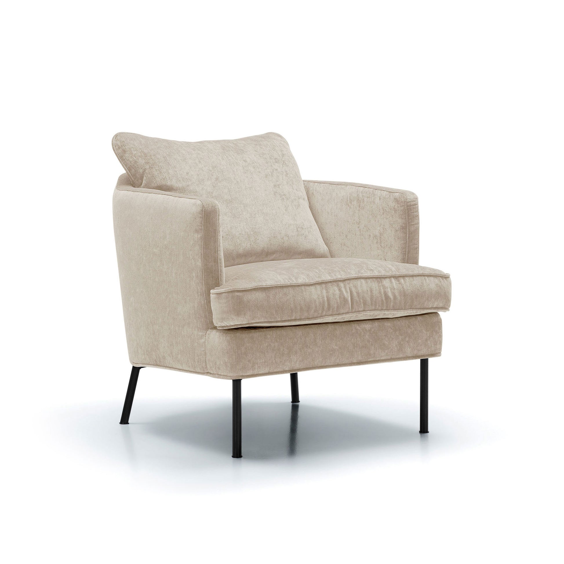 Fauteuil en velours chenillé Julia avec pieds métal – Natur n°1EL – Taille standard