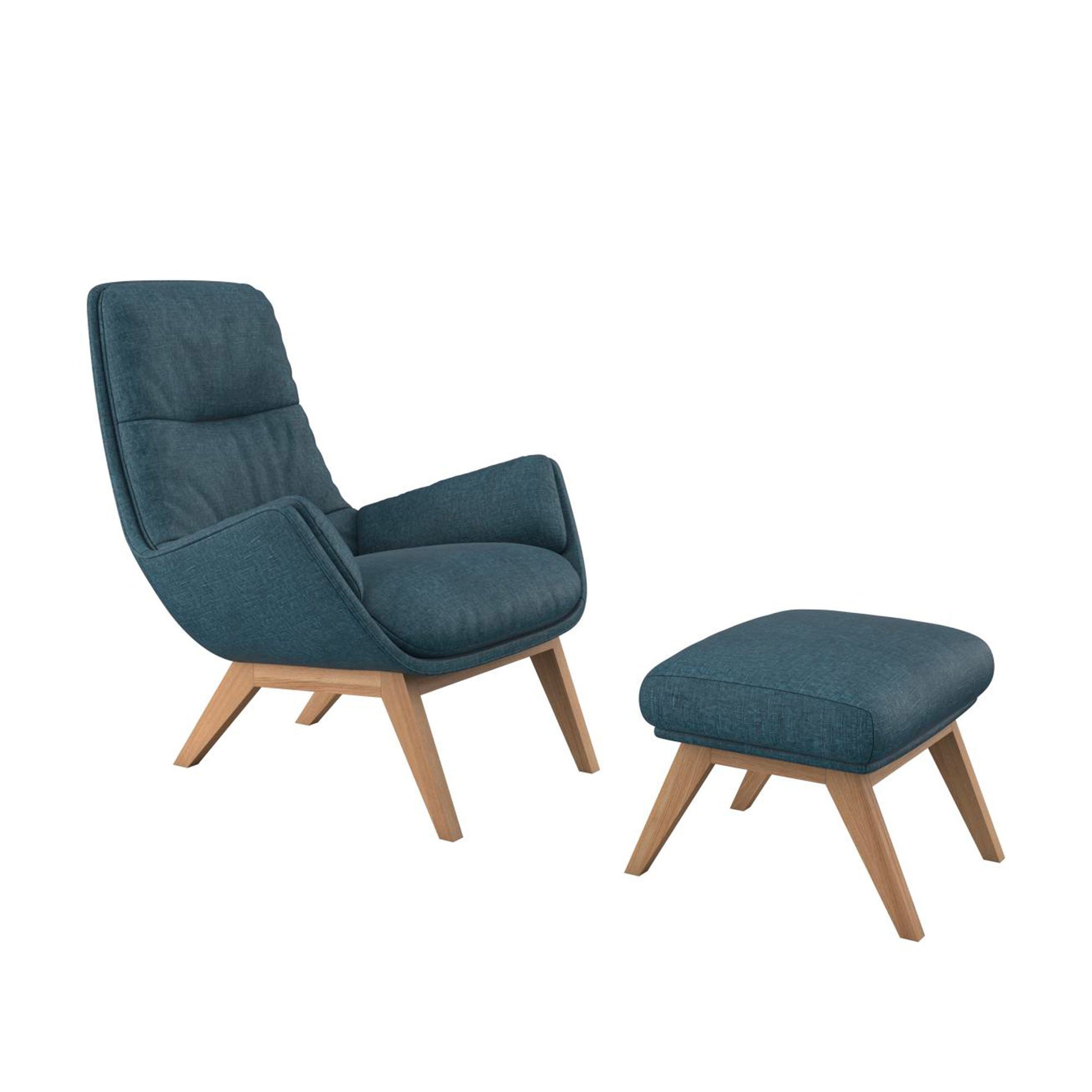 Fauteuil en velours chenillé Moro avec repose-pieds – Midnight blue n°12 WI – Taille standard