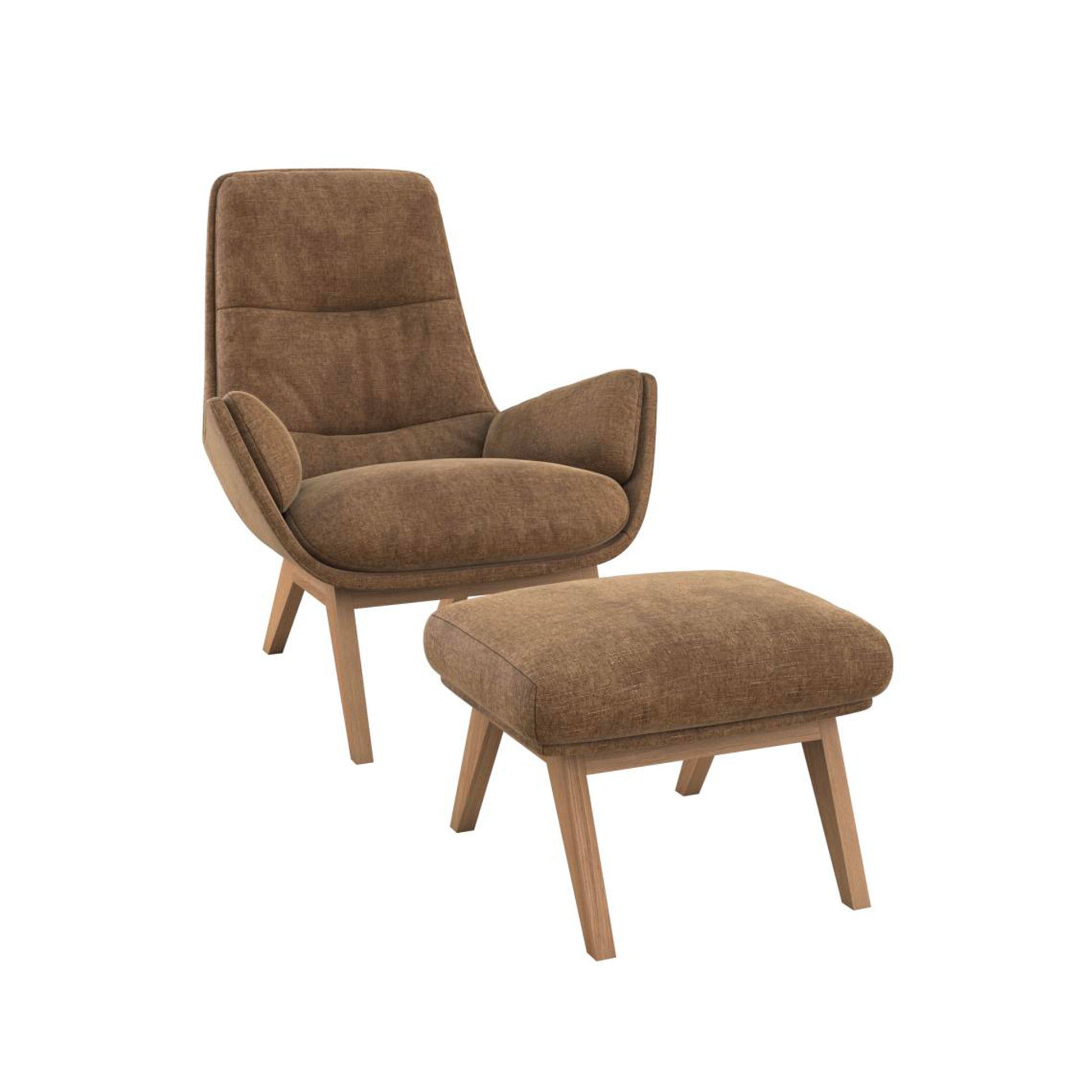 Fauteuil en velours chenillé Moro avec repose-pieds – Teddy Brown n°3WI – Taille standard