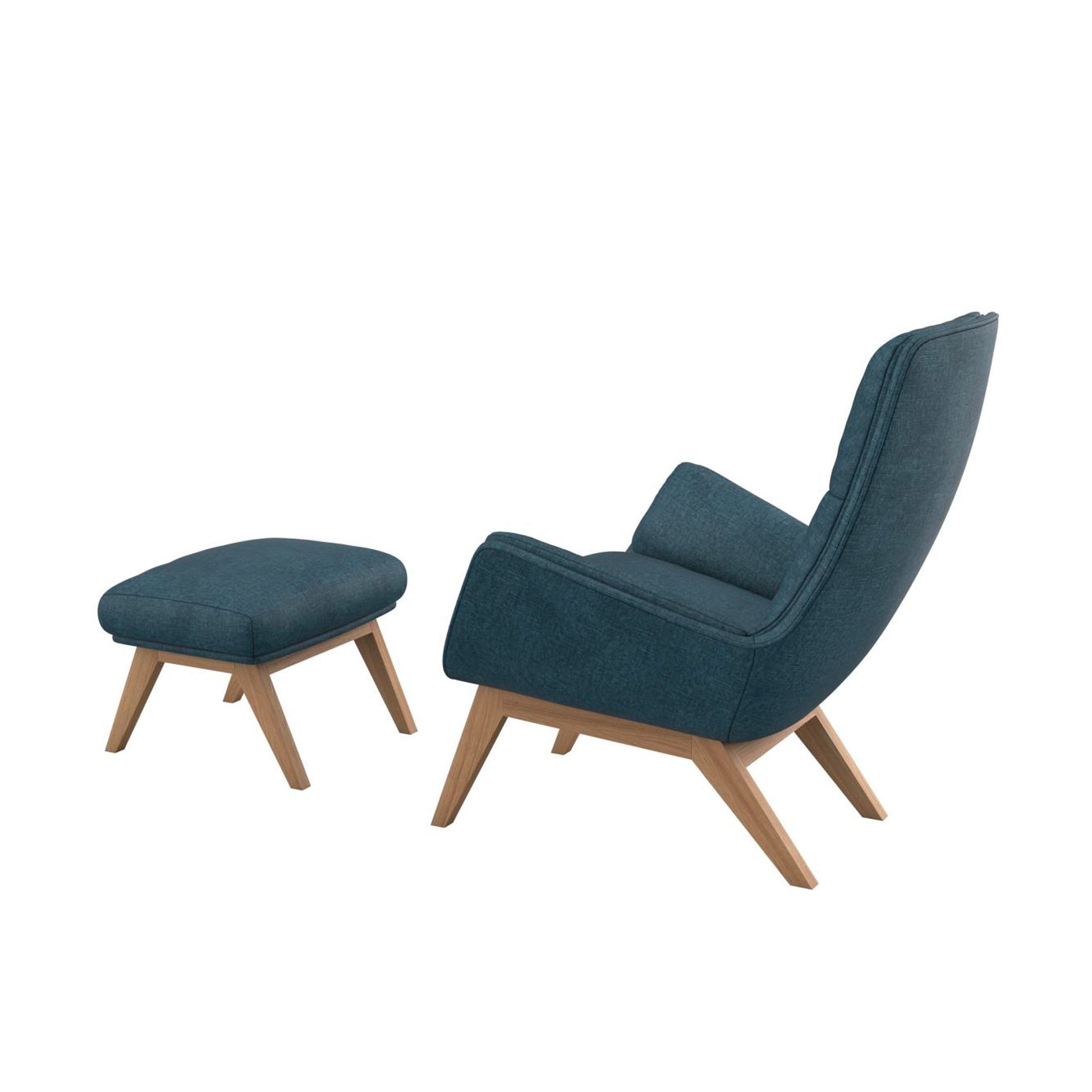 Fauteuil en velours chenillé Moro avec repose-pieds – Midnight blue n°12 WI – Taille standard