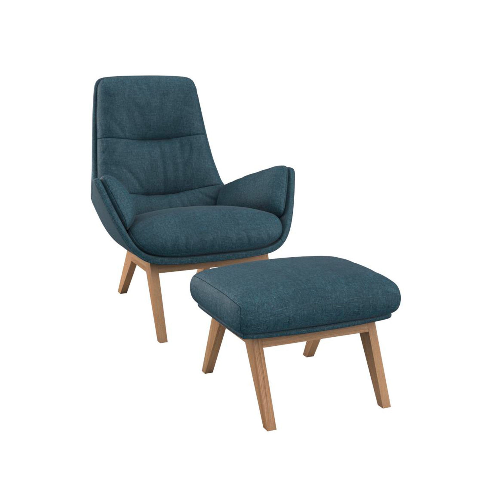 Fauteuil en velours chenillé Moro avec repose-pieds – Midnight blue n°12 WI – Taille standard