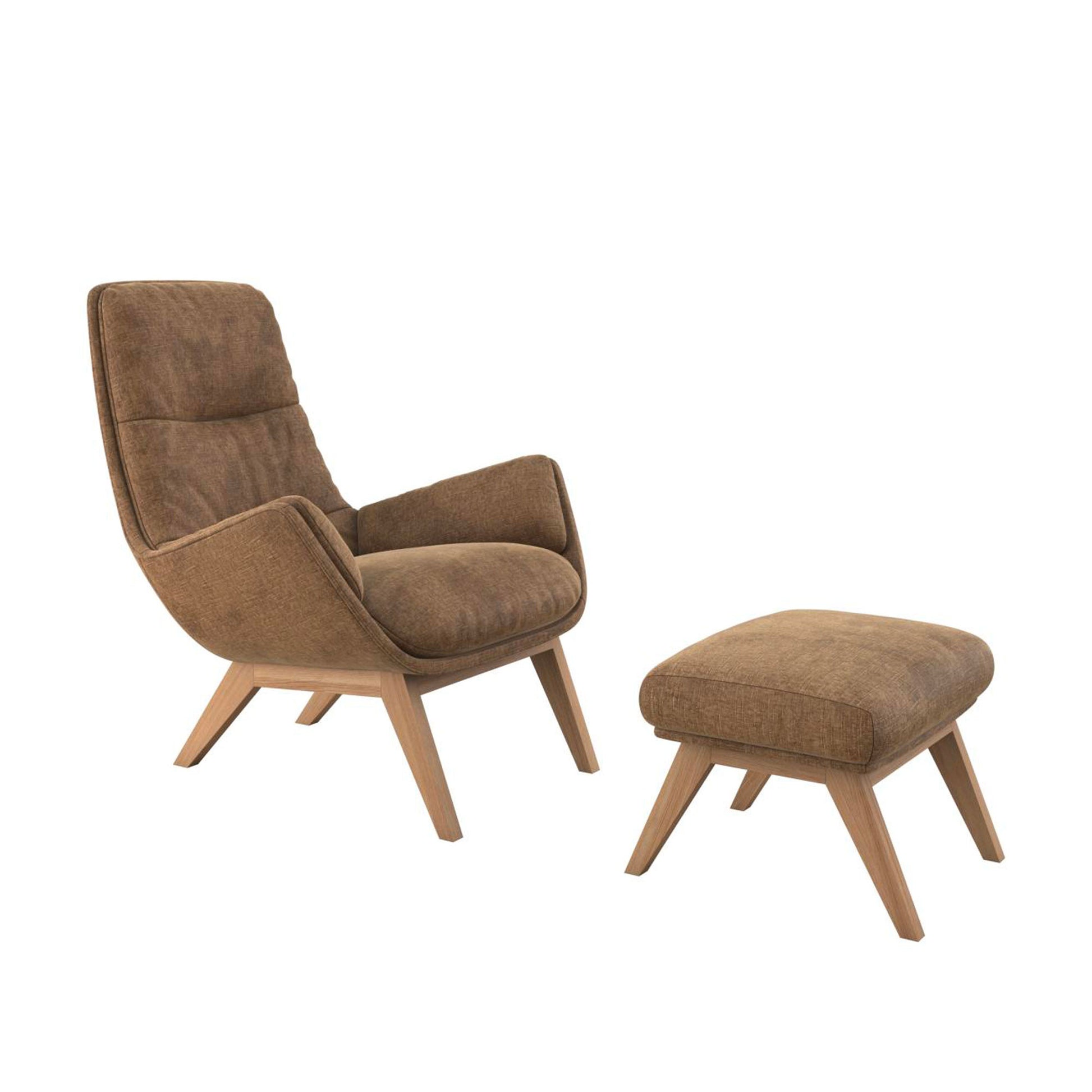 Fauteuil en velours chenillé Moro avec repose-pieds – Teddy Brown n°3WI – Taille standard