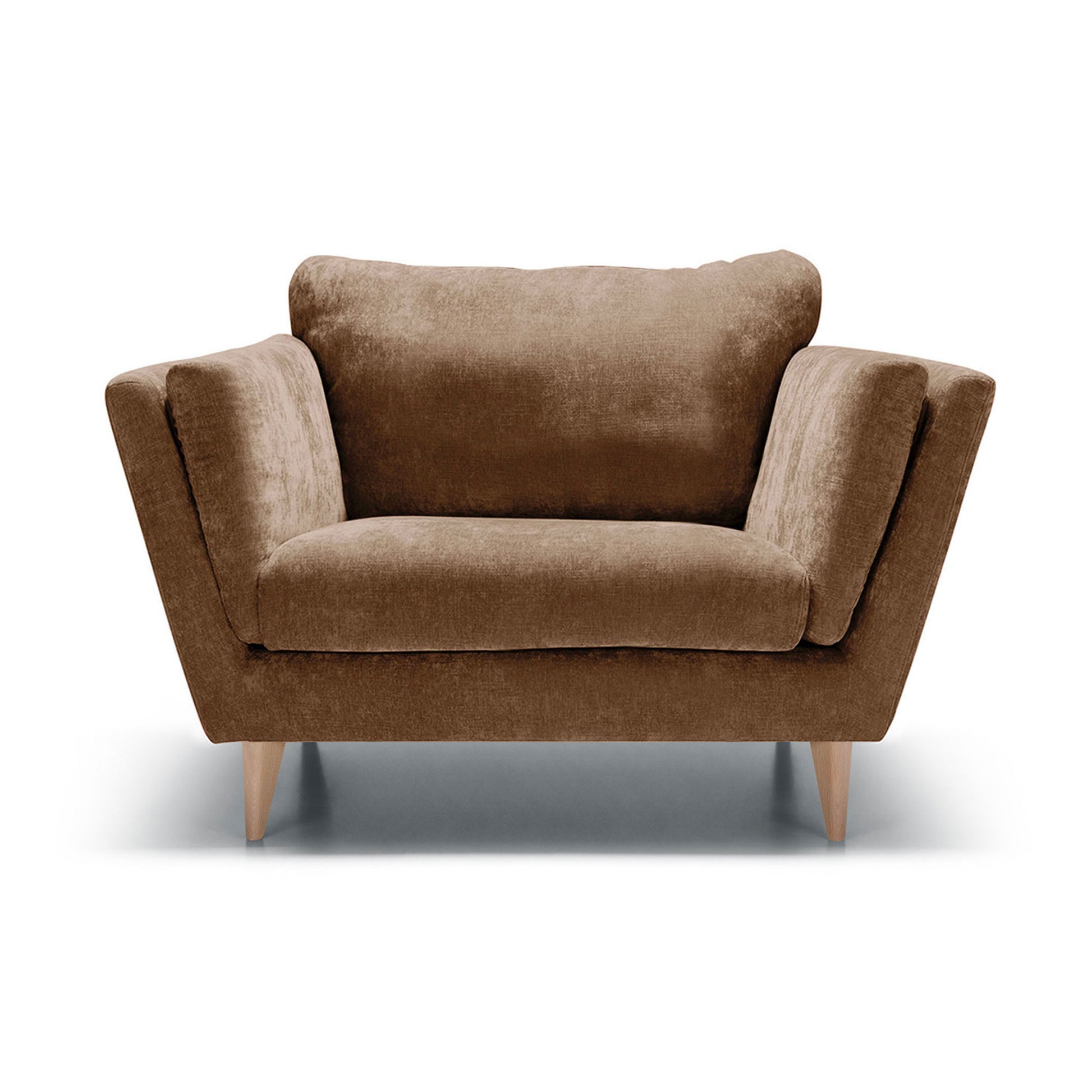 Fauteuil large en velours chenille Nova avec pieds bois – Teddy Brown n°3WI – Taille standard