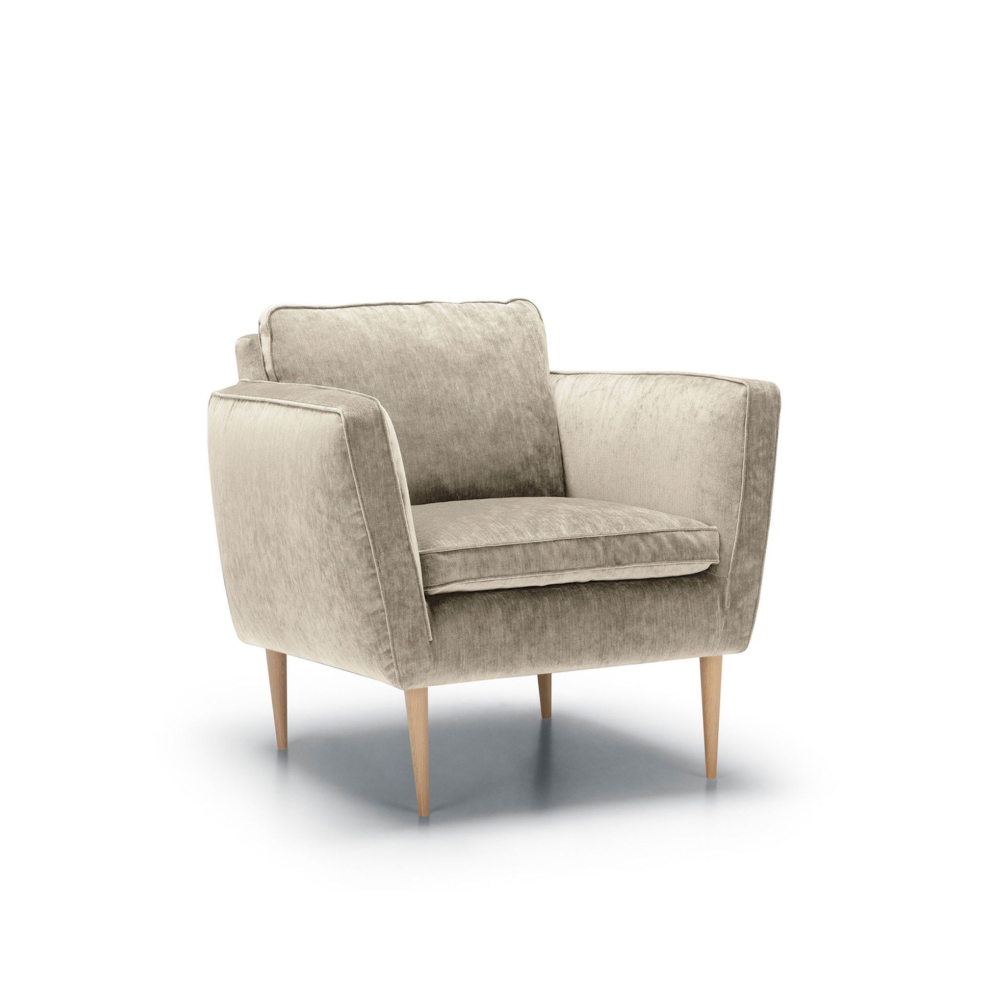 Fauteuil en velours chenillé Teddy avec pieds bois – Natur n°1EL – Taille standard