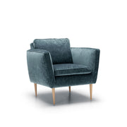 Fauteuil en velours chenillé Teddy avec pieds bois – Turquoise n°10EL – Taille standard