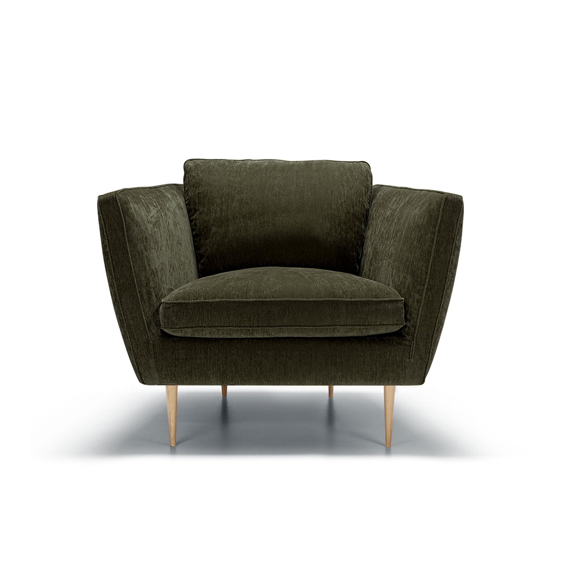 Fauteuil en velours chenillé Teddy avec pieds bois – Khaki n°8AT – Taille standard