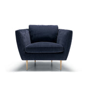Fauteuil en velours chenillé Teddy avec pieds bois – Dark Blue n°9AT – Taille standard