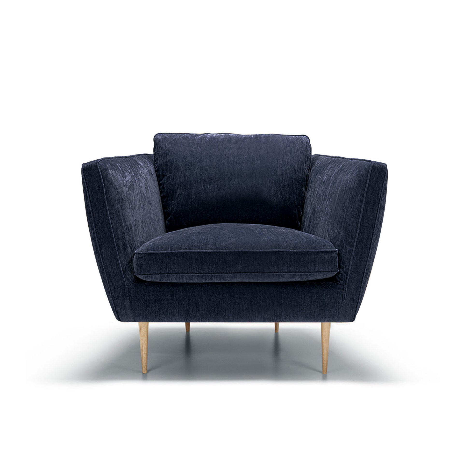 Fauteuil en velours chenillé Teddy avec pieds bois – Dark Blue n°9AT – Taille standard