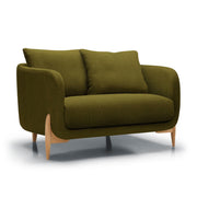Fauteuil large en tissu bouclette Jenny avec pieds bois – Mustard Green n°7HE – Taille standard