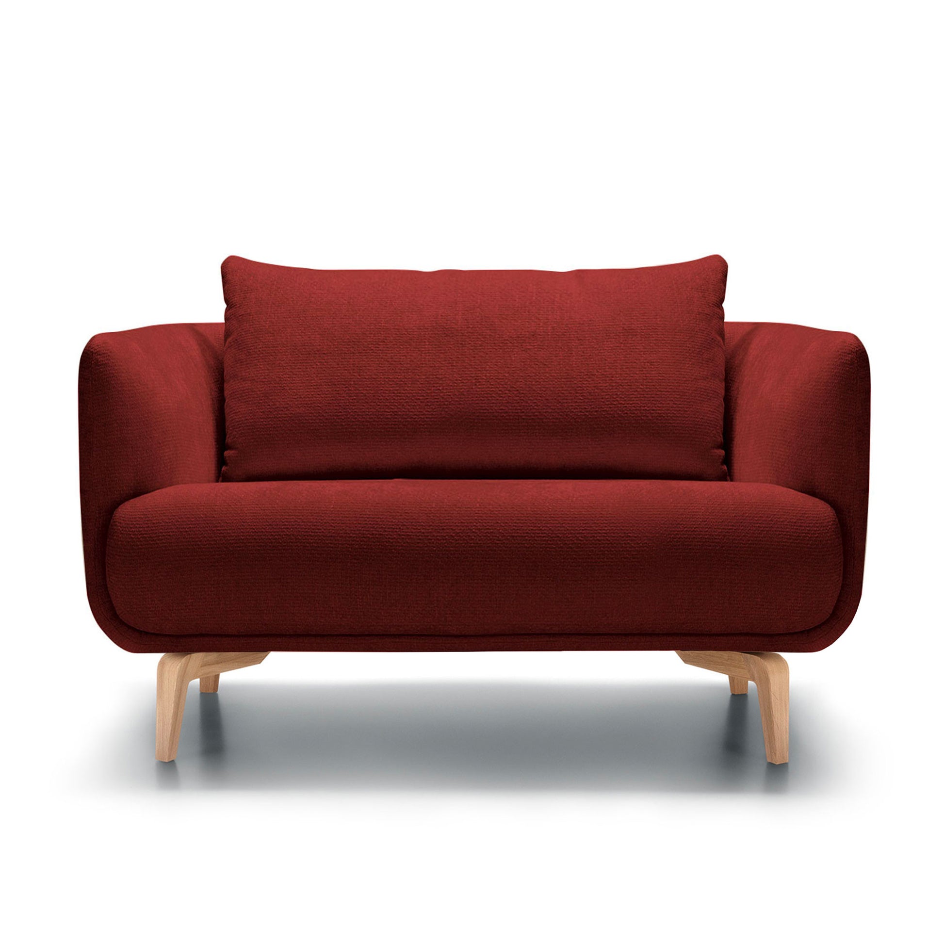 Fauteuil large Moa en tissu chenille épais avec pieds bois – Warm Red n°5BL – Taille standard