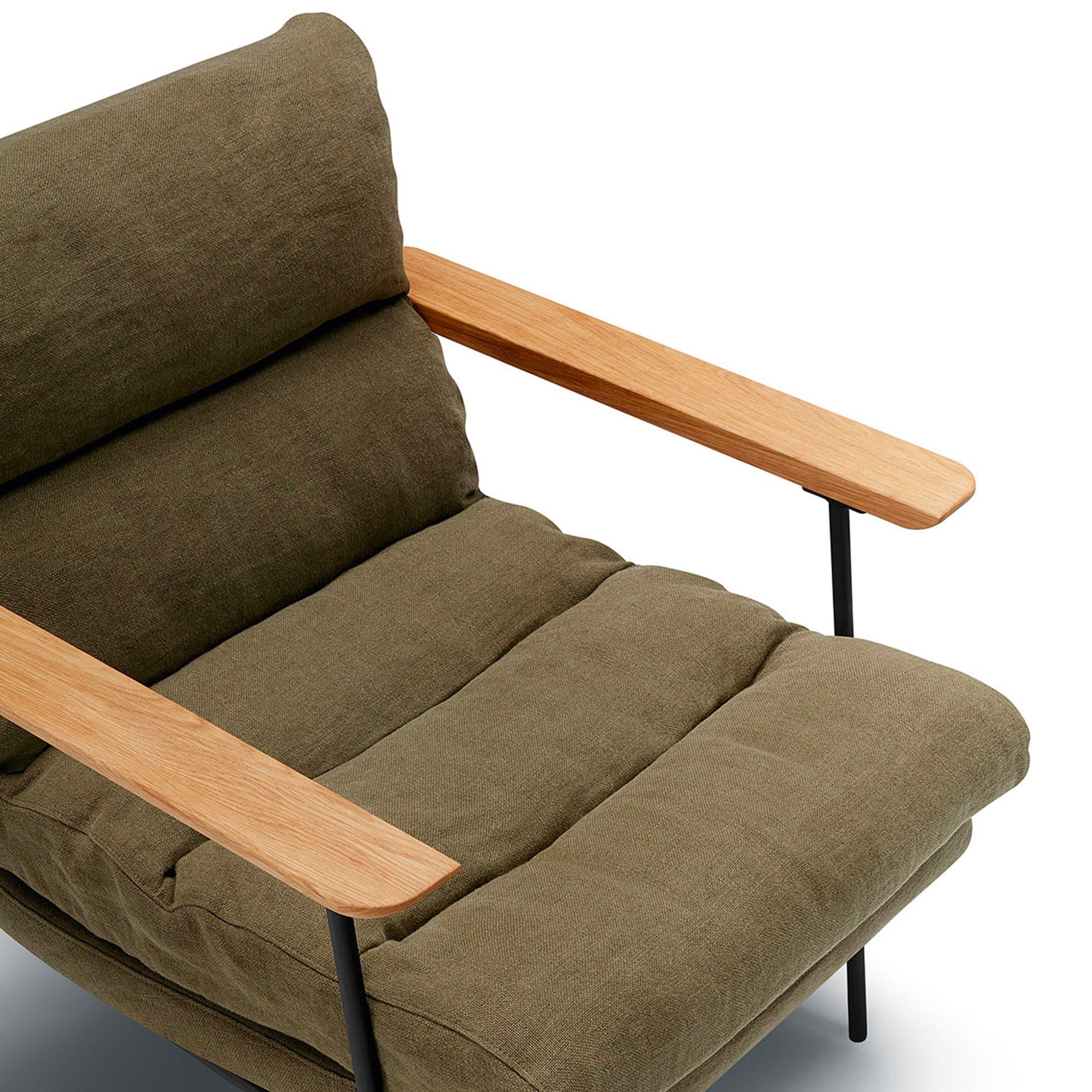 Fauteuil pur lin Bill à dossier bas avec accoudoirs – Olive n°4LIN – Taille standard
