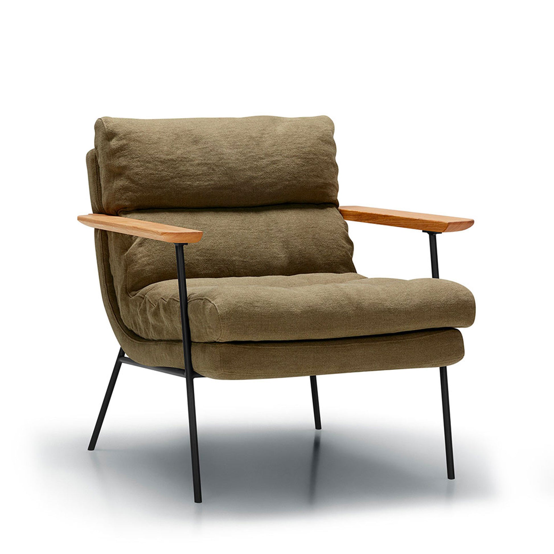 Fauteuil pur lin Bill à dossier bas avec accoudoirs – Olive n°4LIN – Taille standard