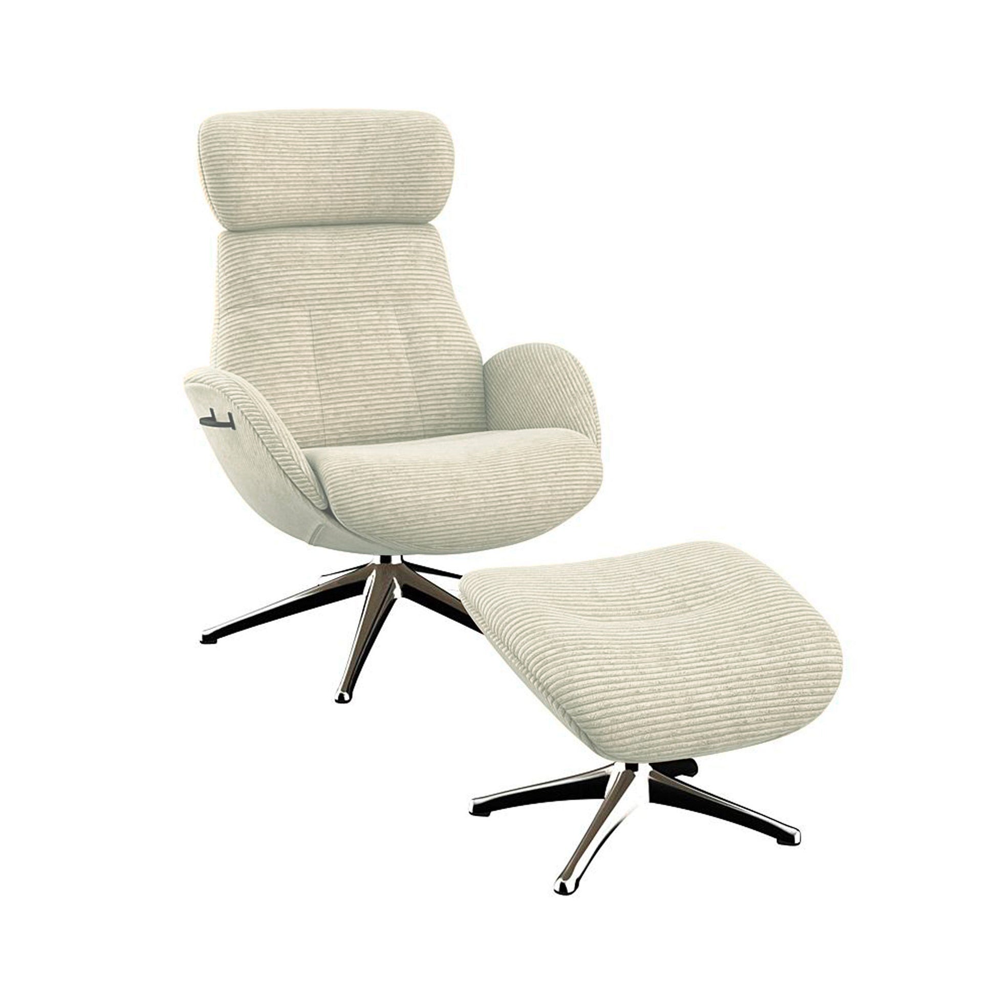 Fauteuil relax en velours côtelé Elegant avec repose-pieds – Ivory n°1080 SC – Taille standard